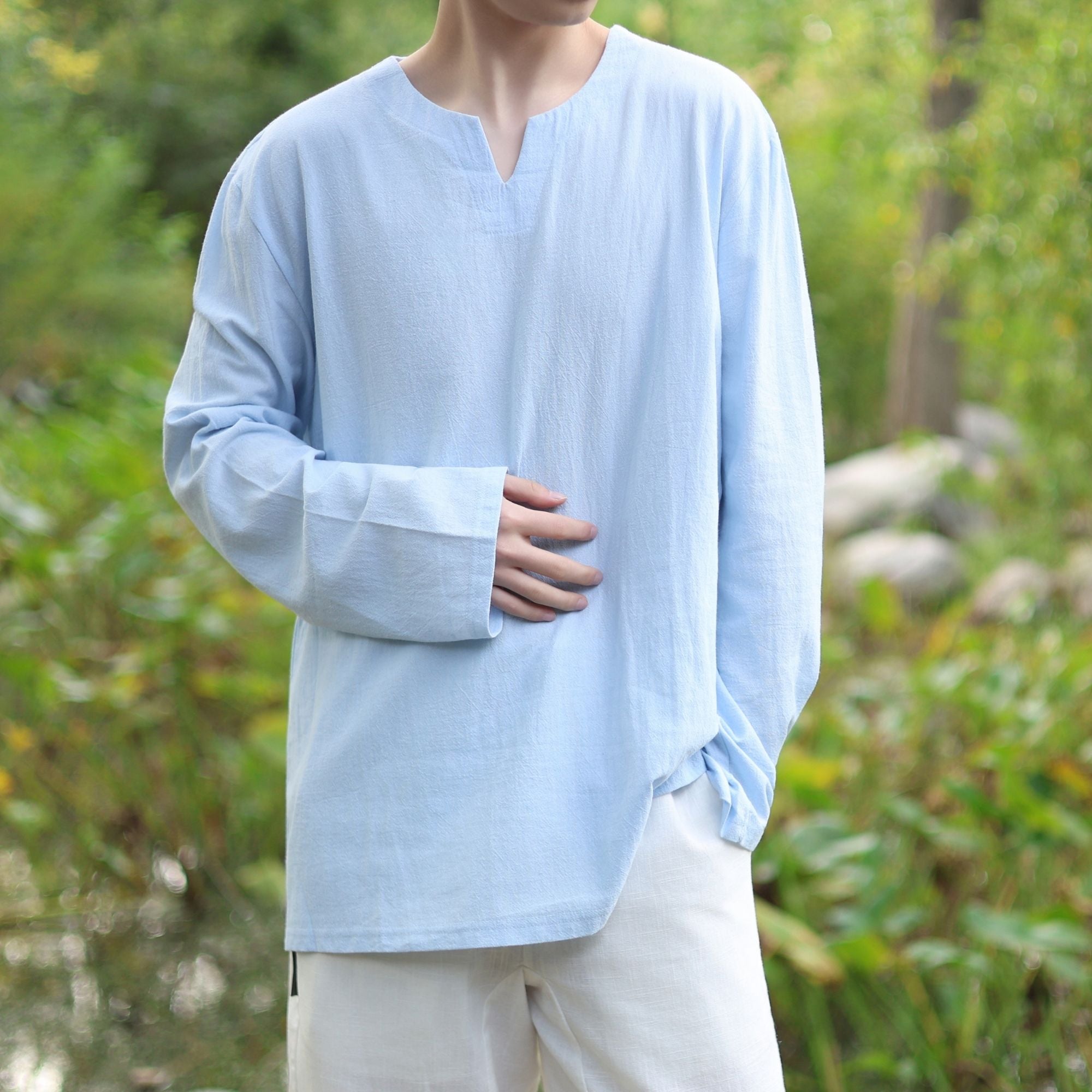 Black Medieval LARP V Neck Tunic Shirt