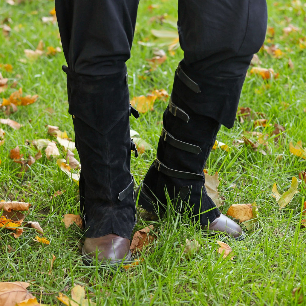 Black Medieval Leg Guards – LARP Gaiters / Suede Armor Covers