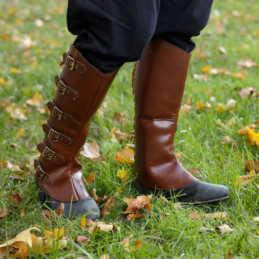Medieval Leather Boot Covers – Brown LARP Gaiters