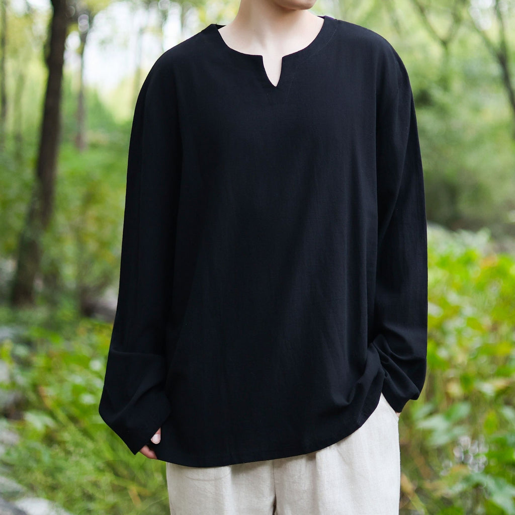 Black Medieval LARP V Neck Tunic Shirt
