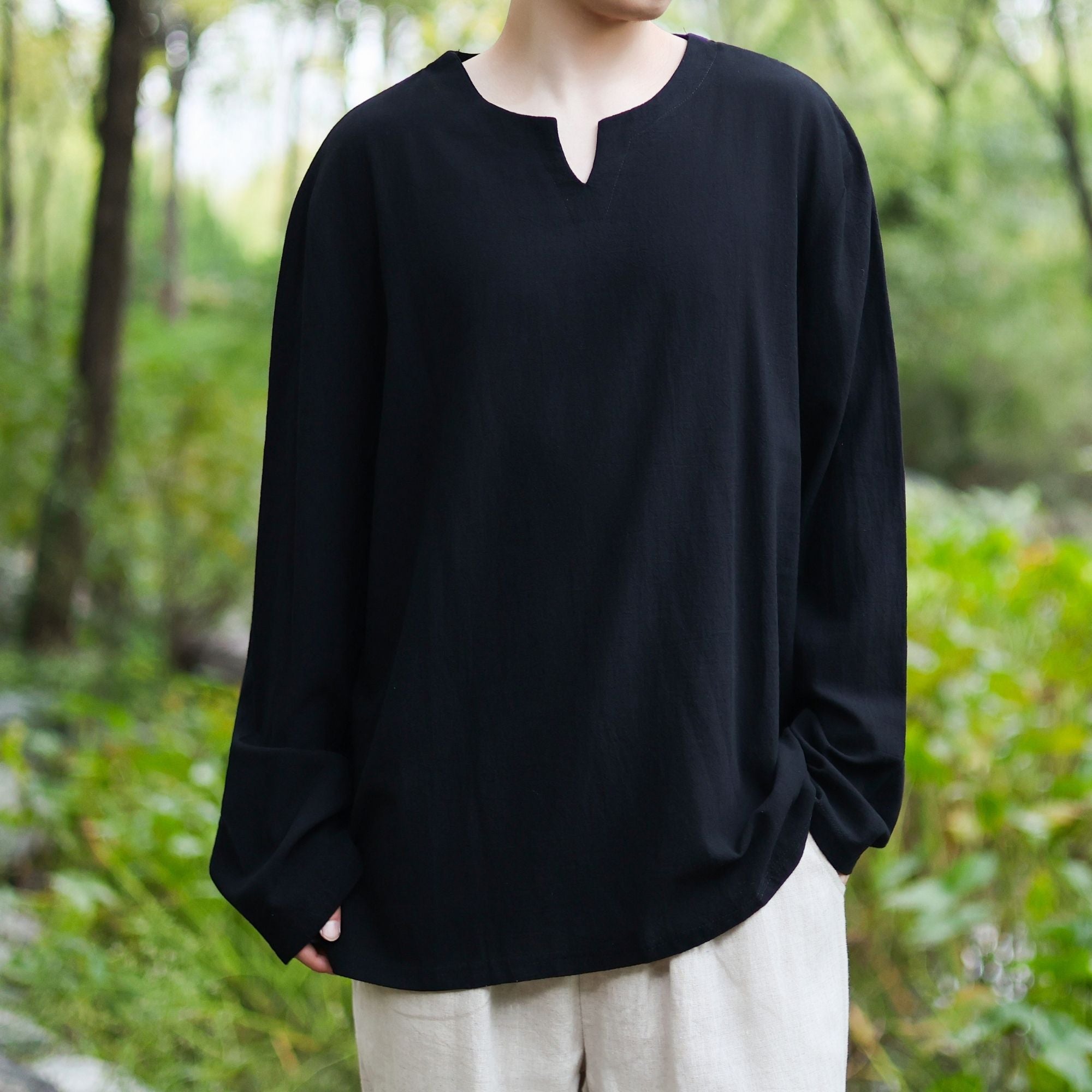 Beige Medieval LARP V Neck Tunic Shirt