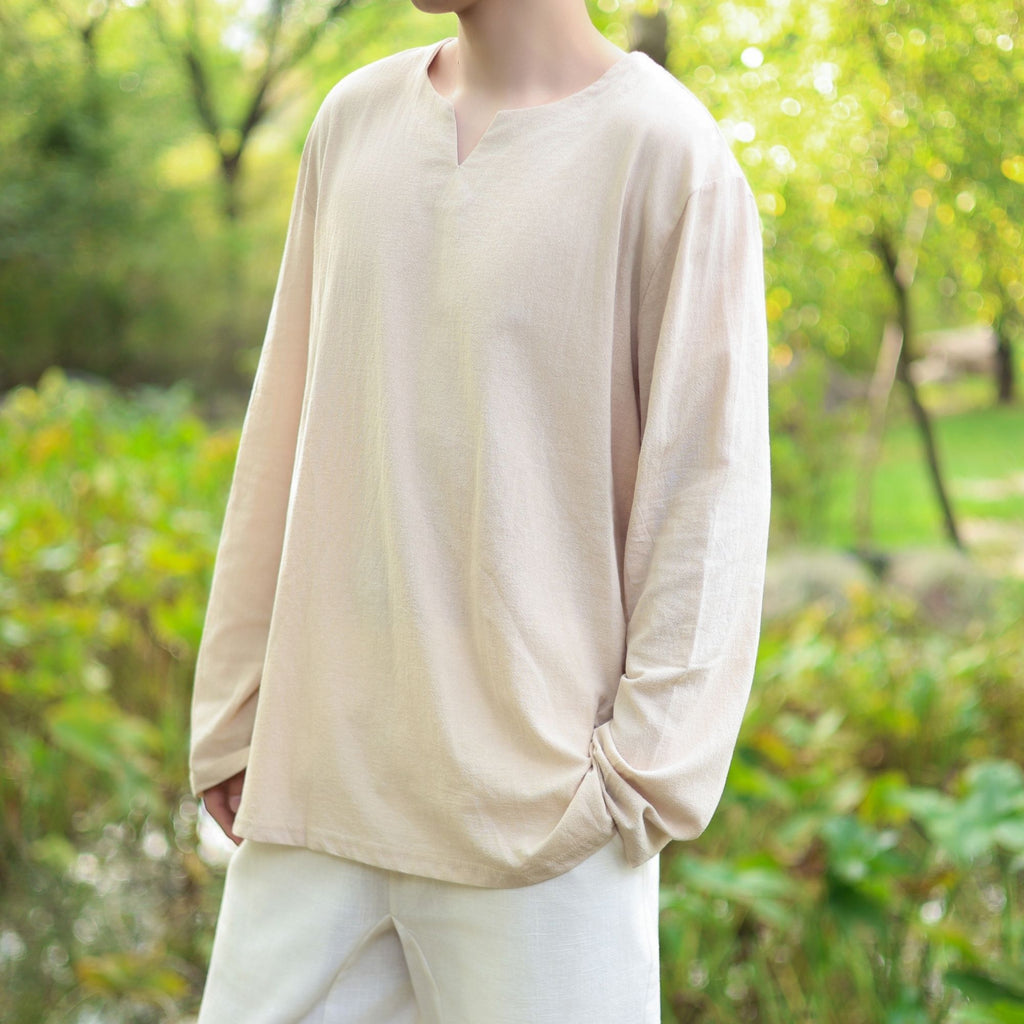 Beige Medieval LARP V Neck Tunic Shirt