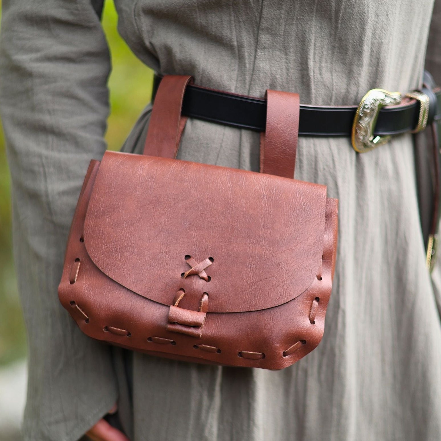 Light Brown Medieval PU Leather Coin Bag