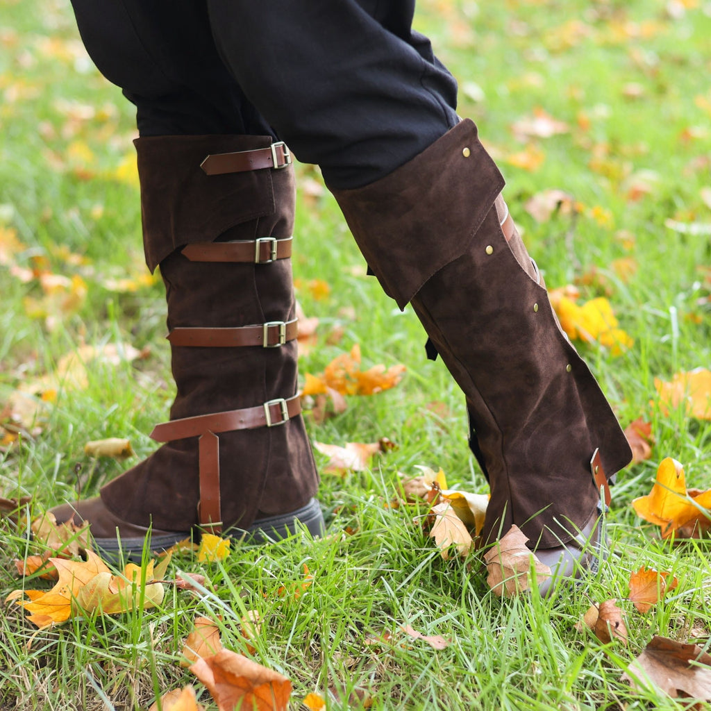 Green Medieval Leg Guards – LARP Gaiters / Suede Armor Covers