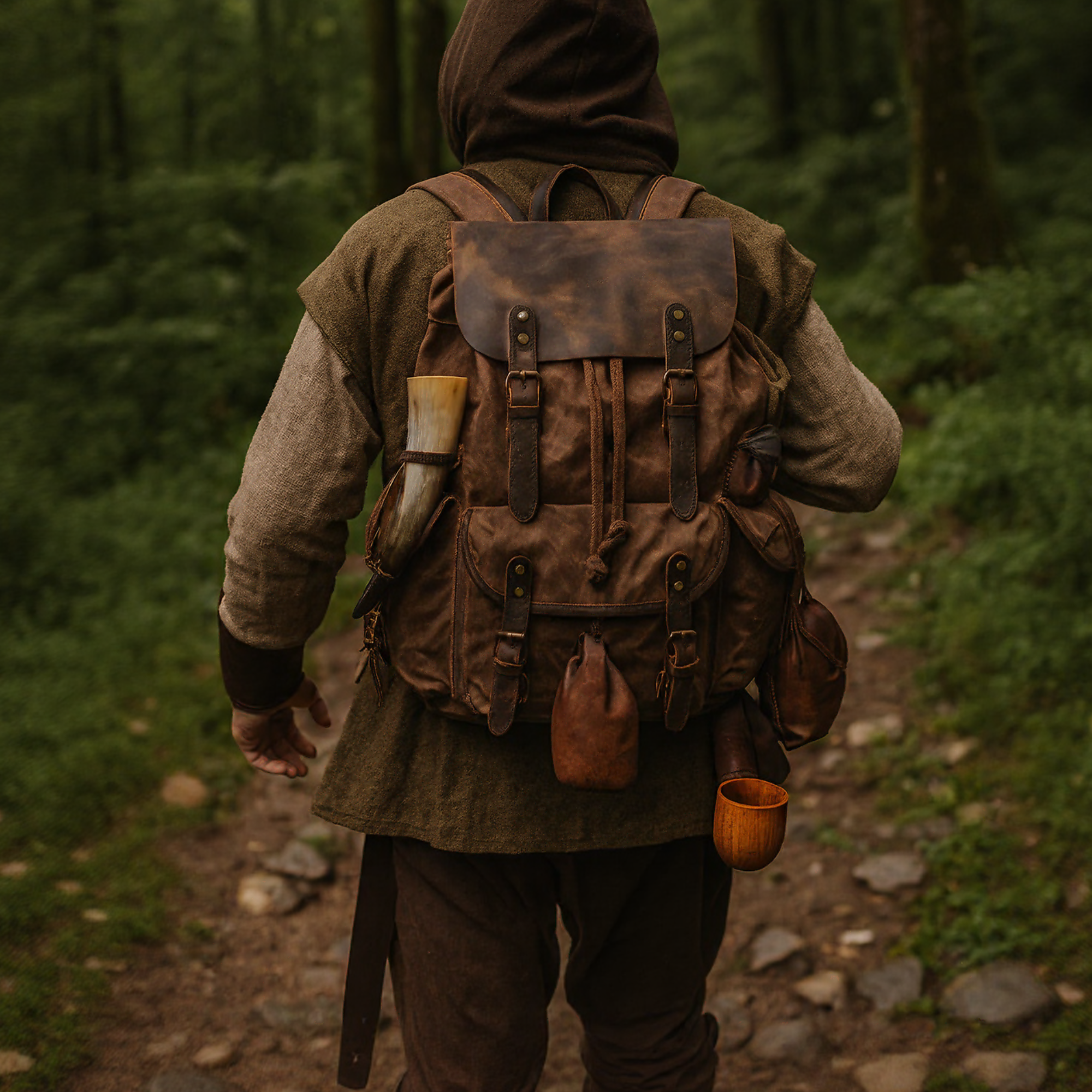 Rustic LARP Backpack – Waterproof Waxed Canvas & Real Leather Travel Bag