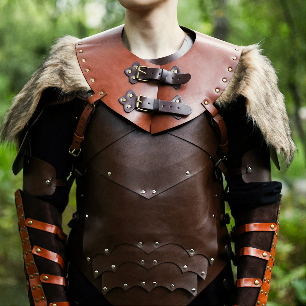 Brown Viking Leather Fur Shoulder Armor