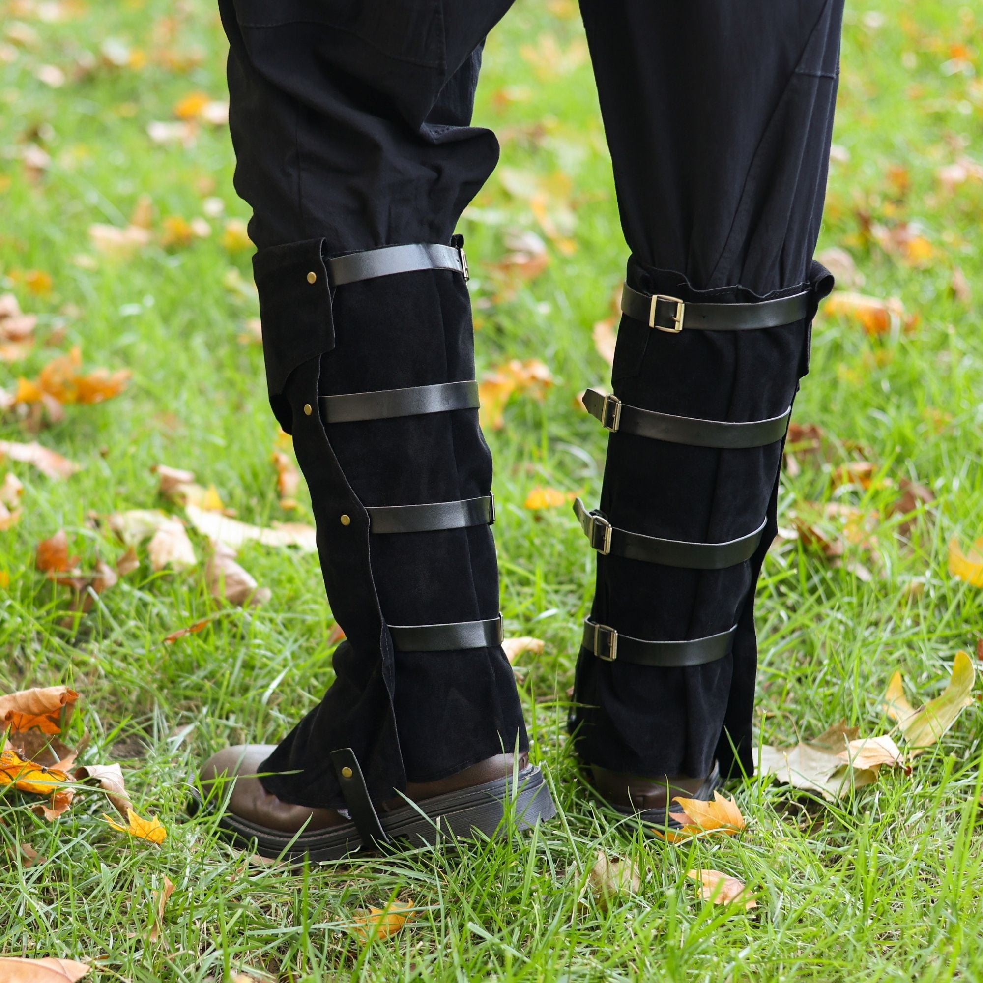 Black Medieval Leg Guards – LARP Gaiters / Suede Armor Covers