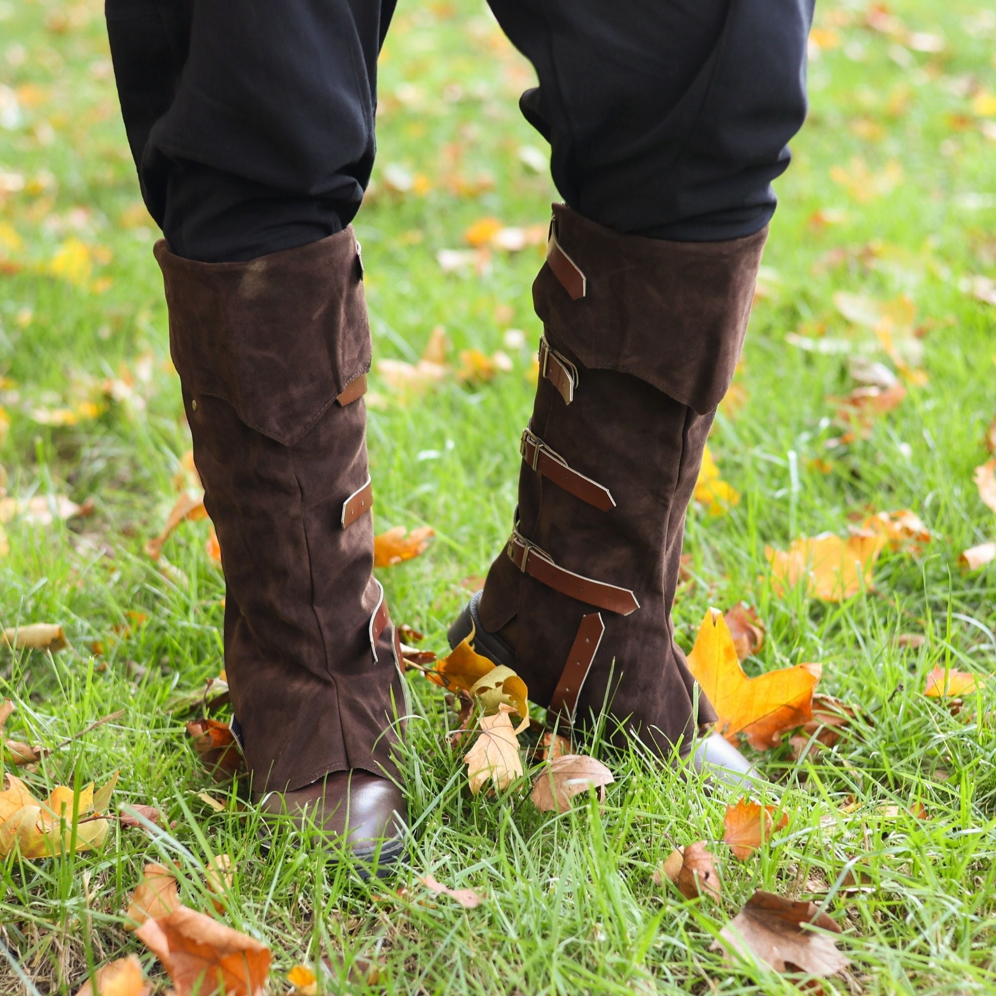 Brown Medieval Leg Guards – LARP Gaiters / Suede Armor Covers