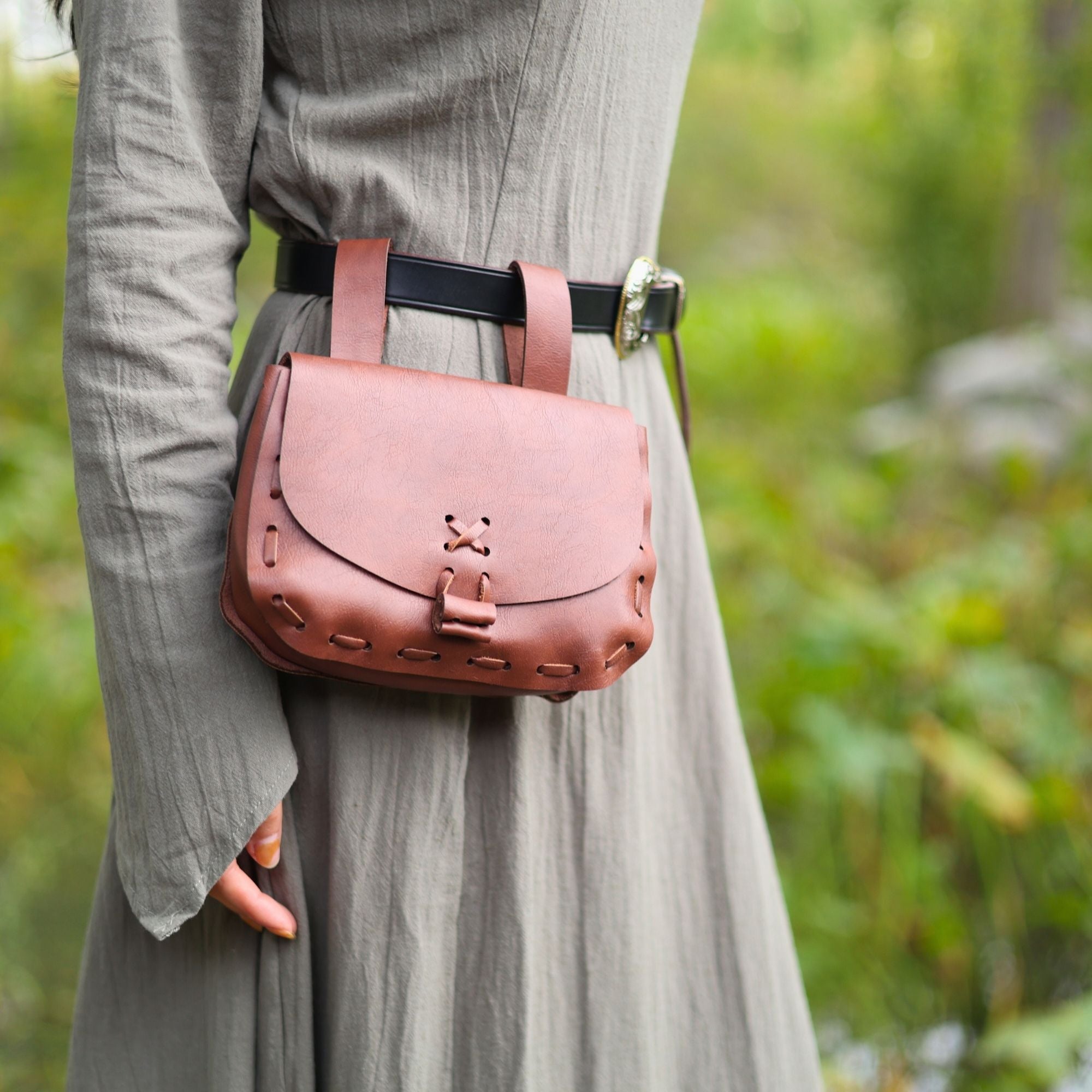 Light Brown Medieval PU Leather Coin Bag