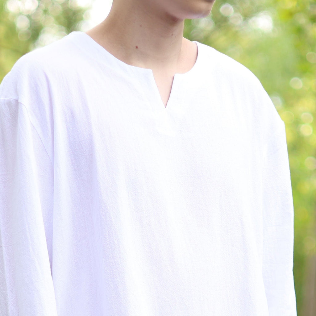 White Medieval LARP V Neck Tunic Shirt