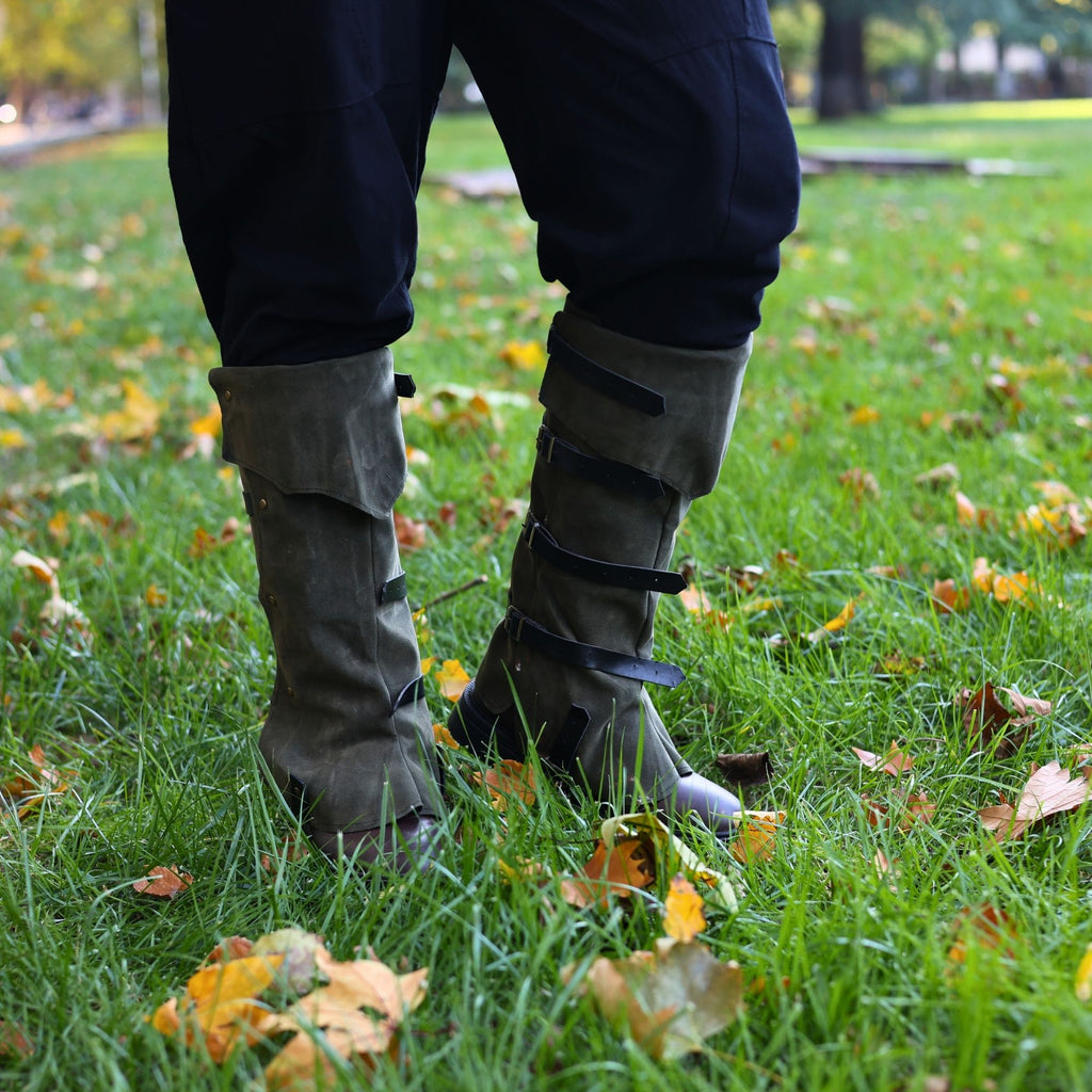 Green Medieval Leg Guards – LARP Gaiters / Suede Armor Covers