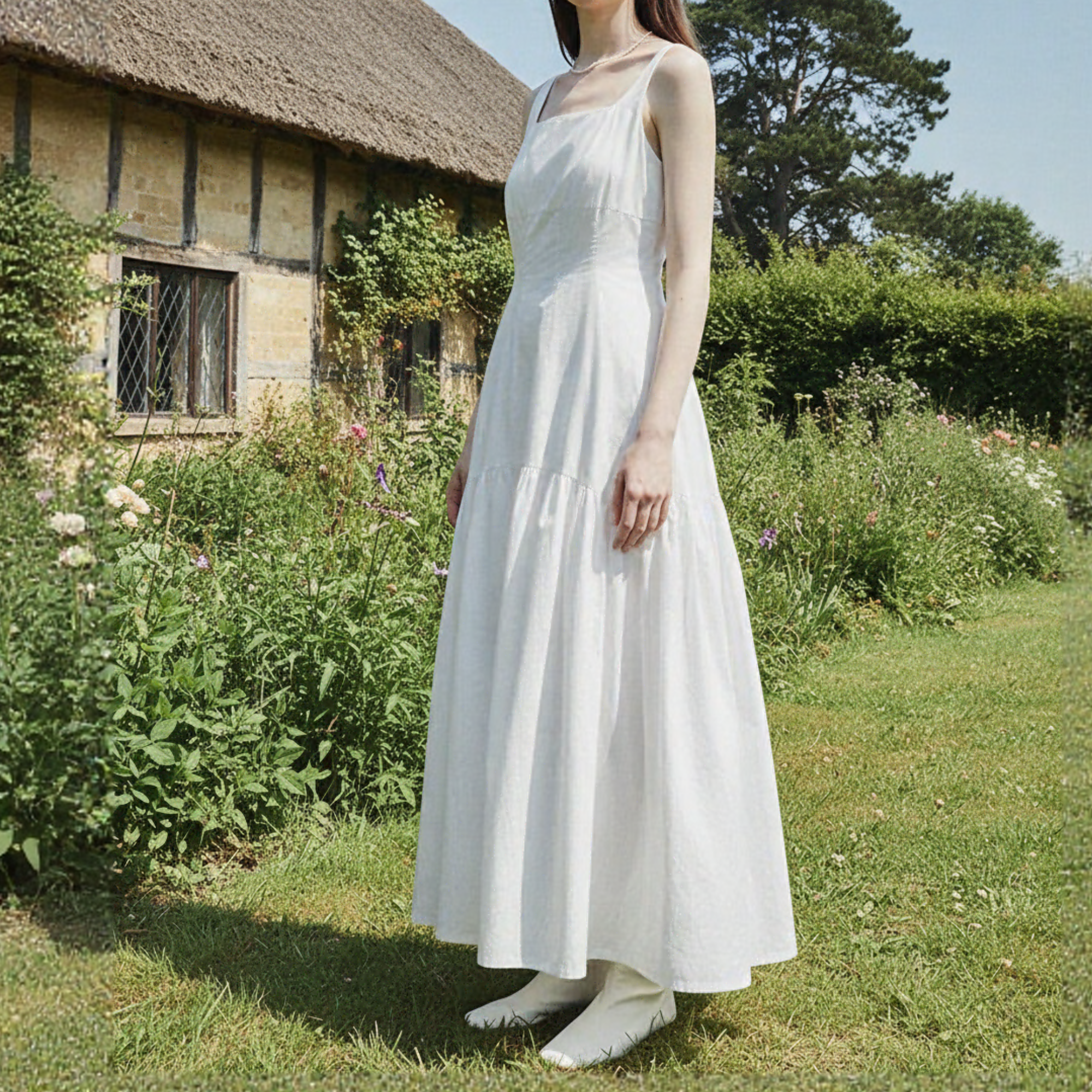 White Cottagecore Dress – Medieval Fair Gown, Renaissance LARP Outfit for Women