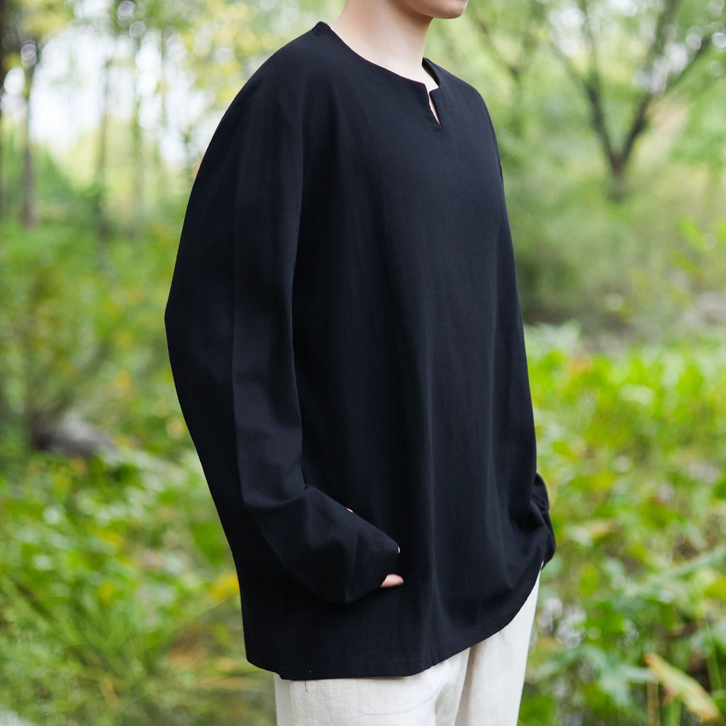 Black Medieval LARP V Neck Tunic Shirt