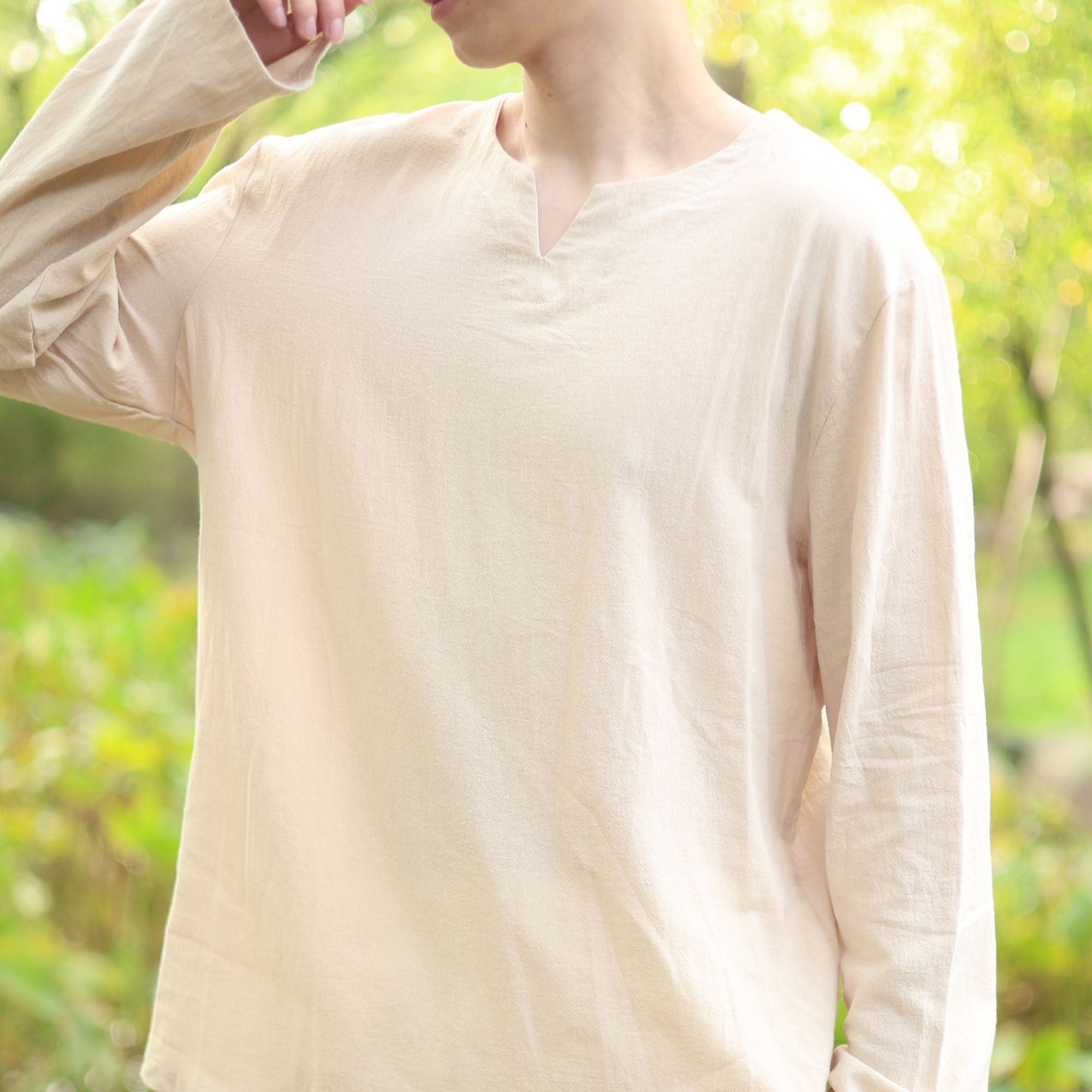 Beige Medieval LARP V Neck Tunic Shirt