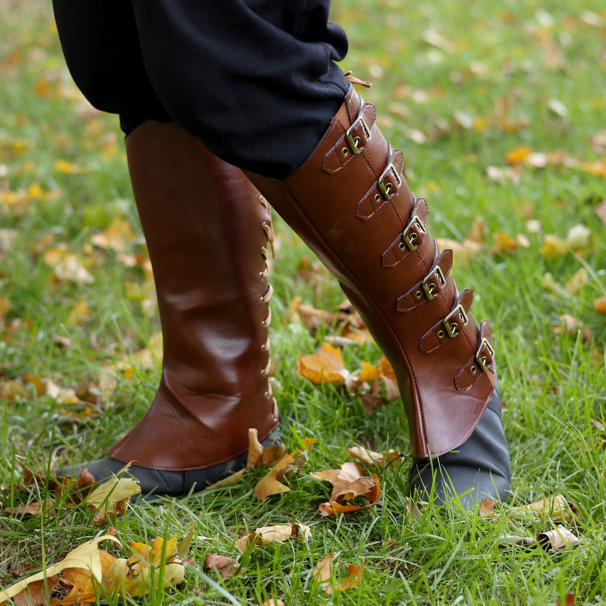 Medieval Leather Boot Covers – Brown LARP Gaiters
