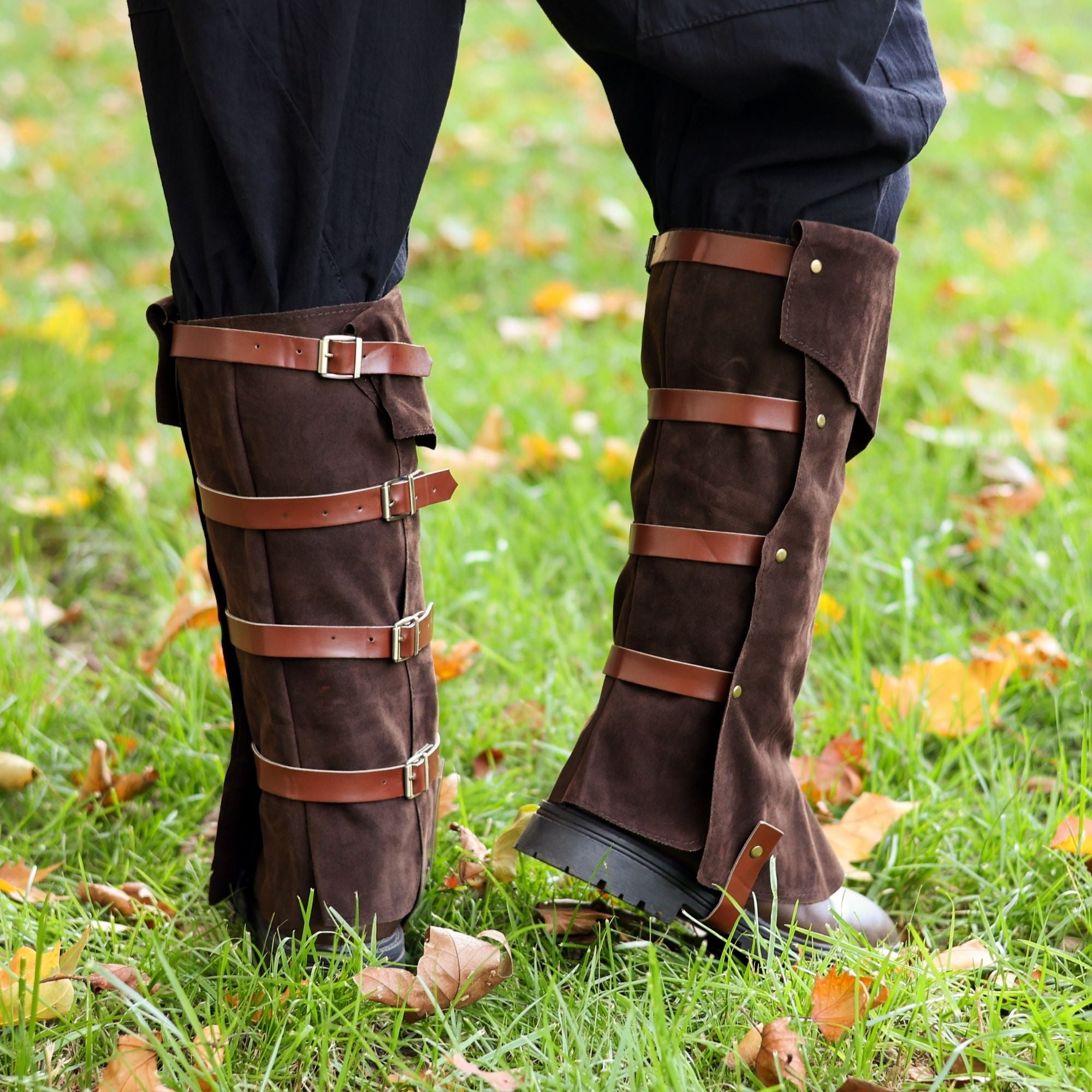 Brown Medieval Leg Guards – LARP Gaiters / Suede Armor Covers