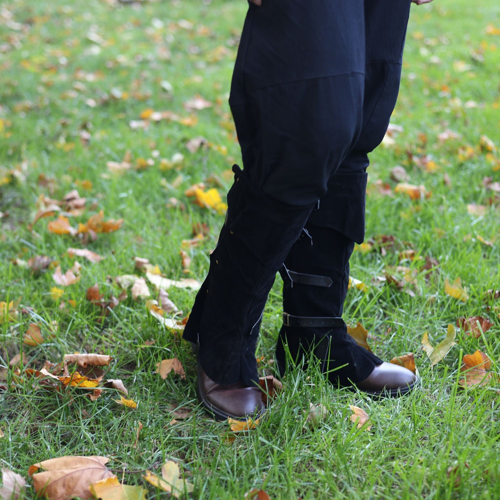 Black Medieval Leg Guards – LARP Gaiters / Suede Armor Covers