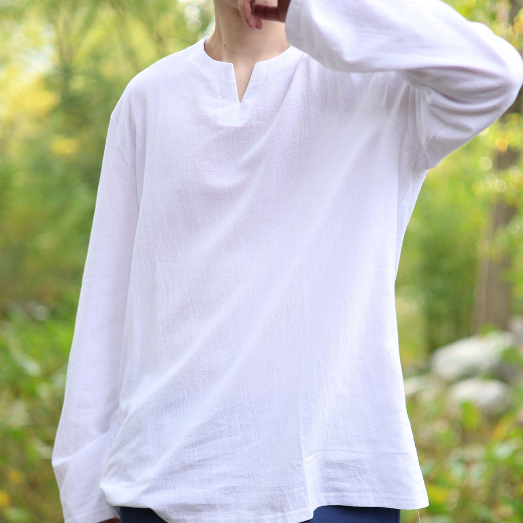 White Medieval LARP V Neck Tunic Shirt
