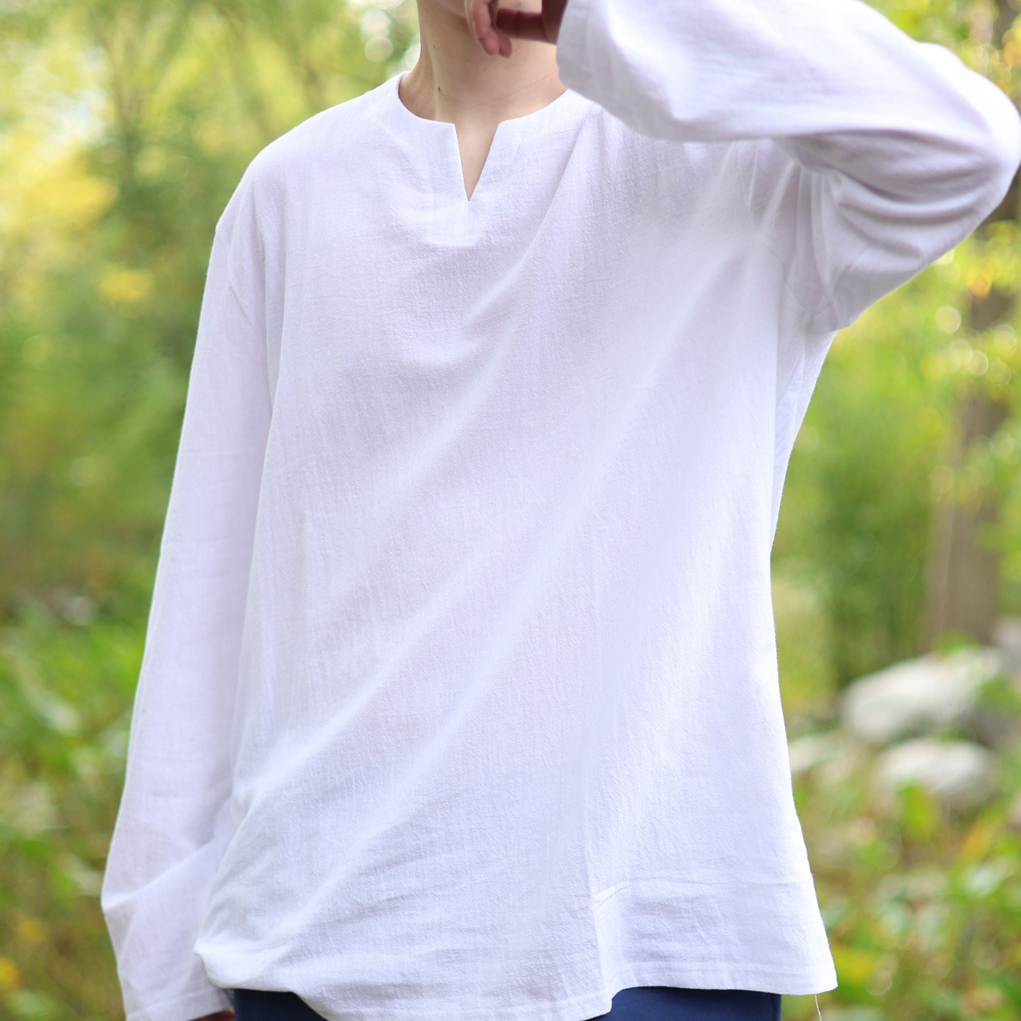 White Medieval LARP V Neck Tunic Shirt