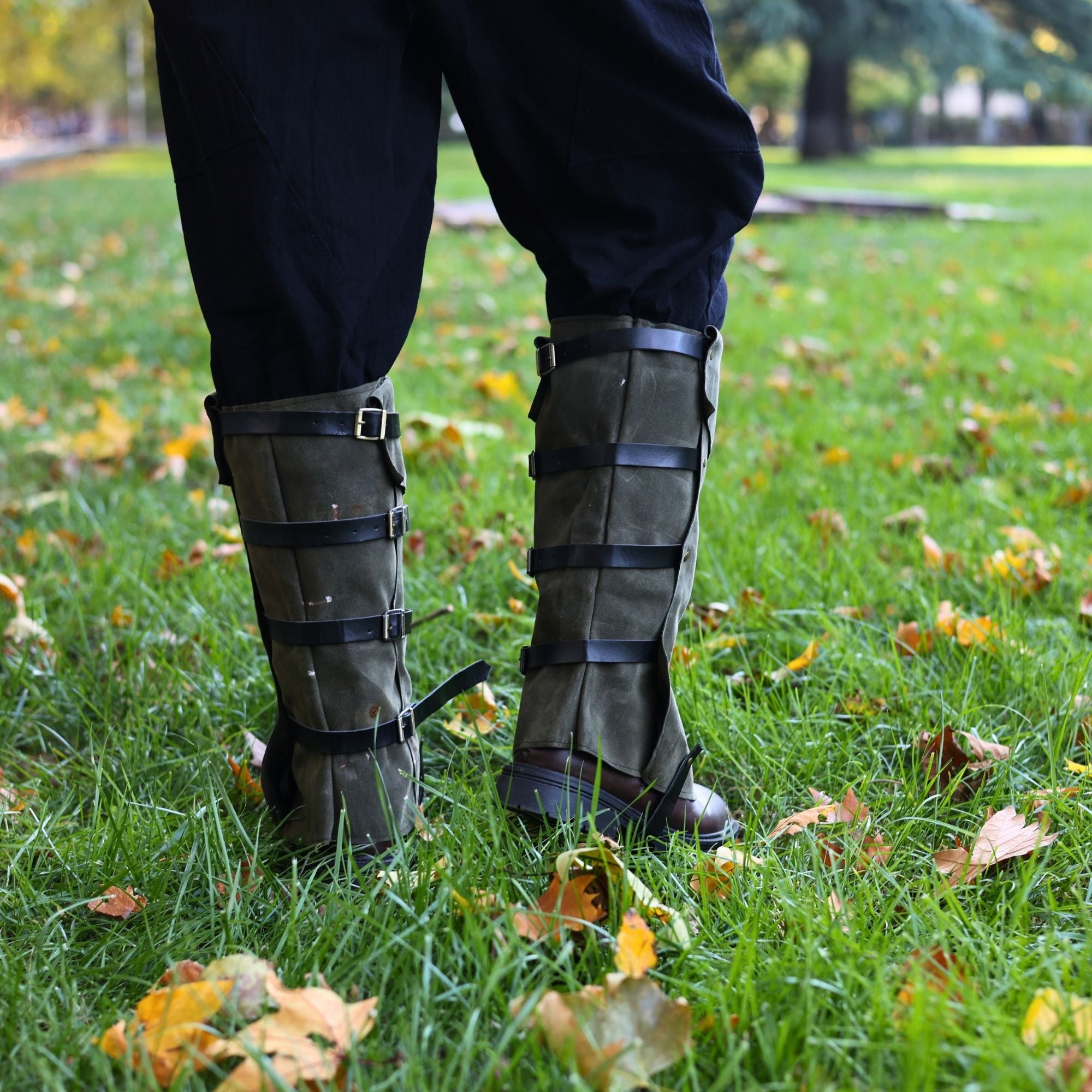 Green Medieval Leg Guards – LARP Gaiters / Suede Armor Covers