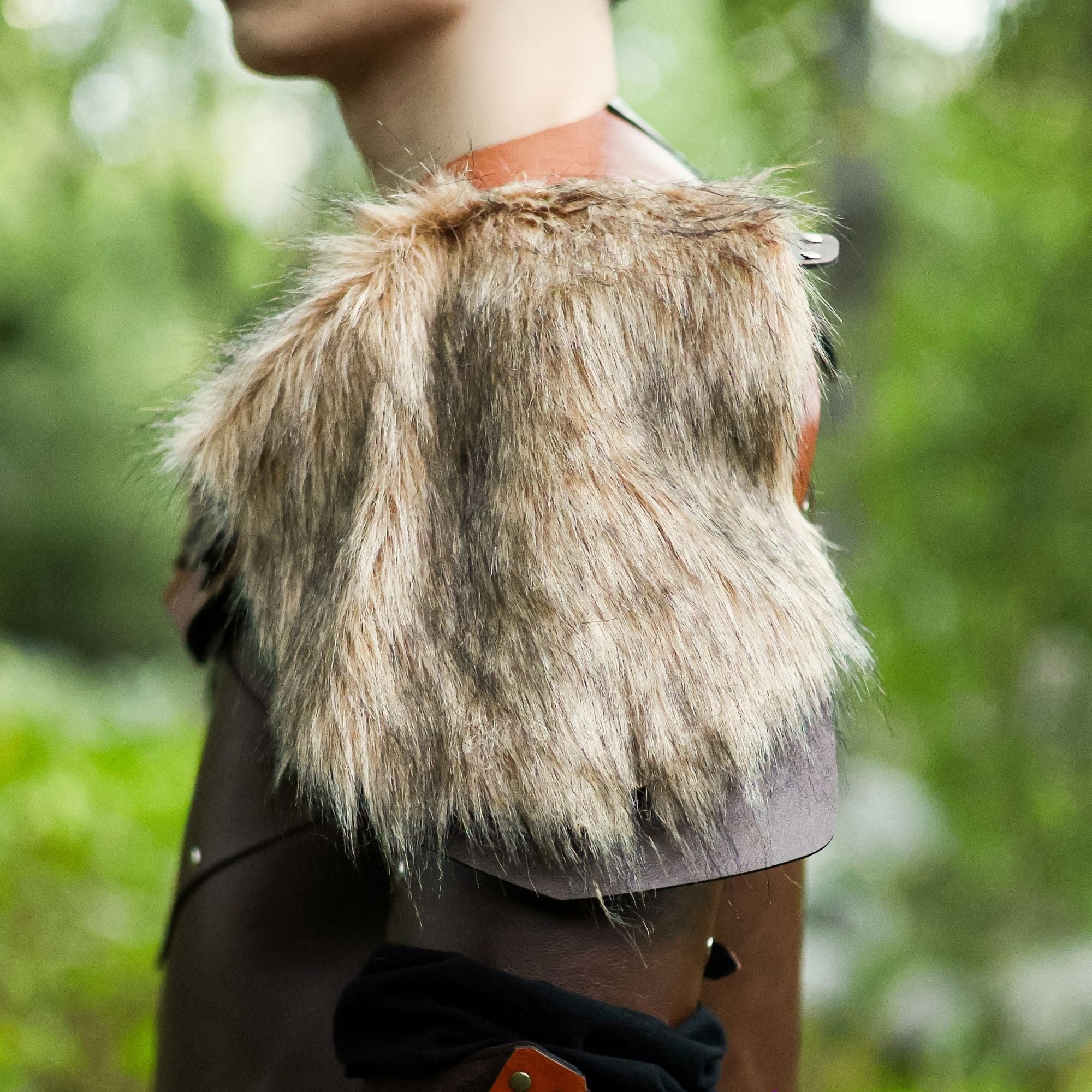 Brown Viking Leather Fur Shoulder Armor