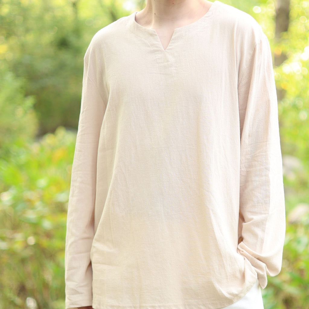 Beige Medieval LARP V Neck Tunic Shirt