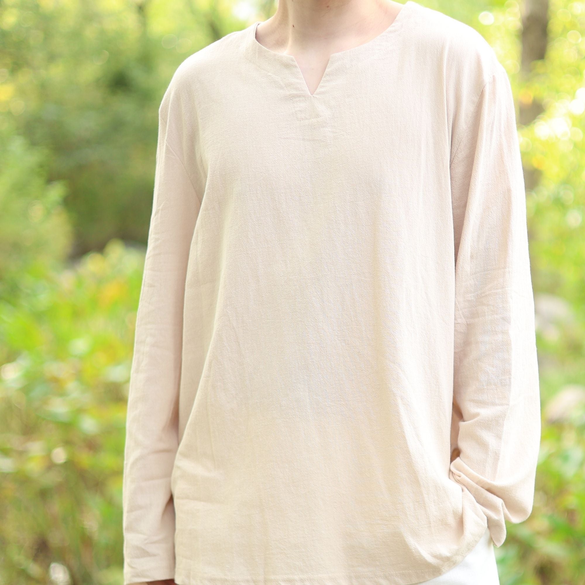 Beige Medieval LARP V Neck Tunic Shirt