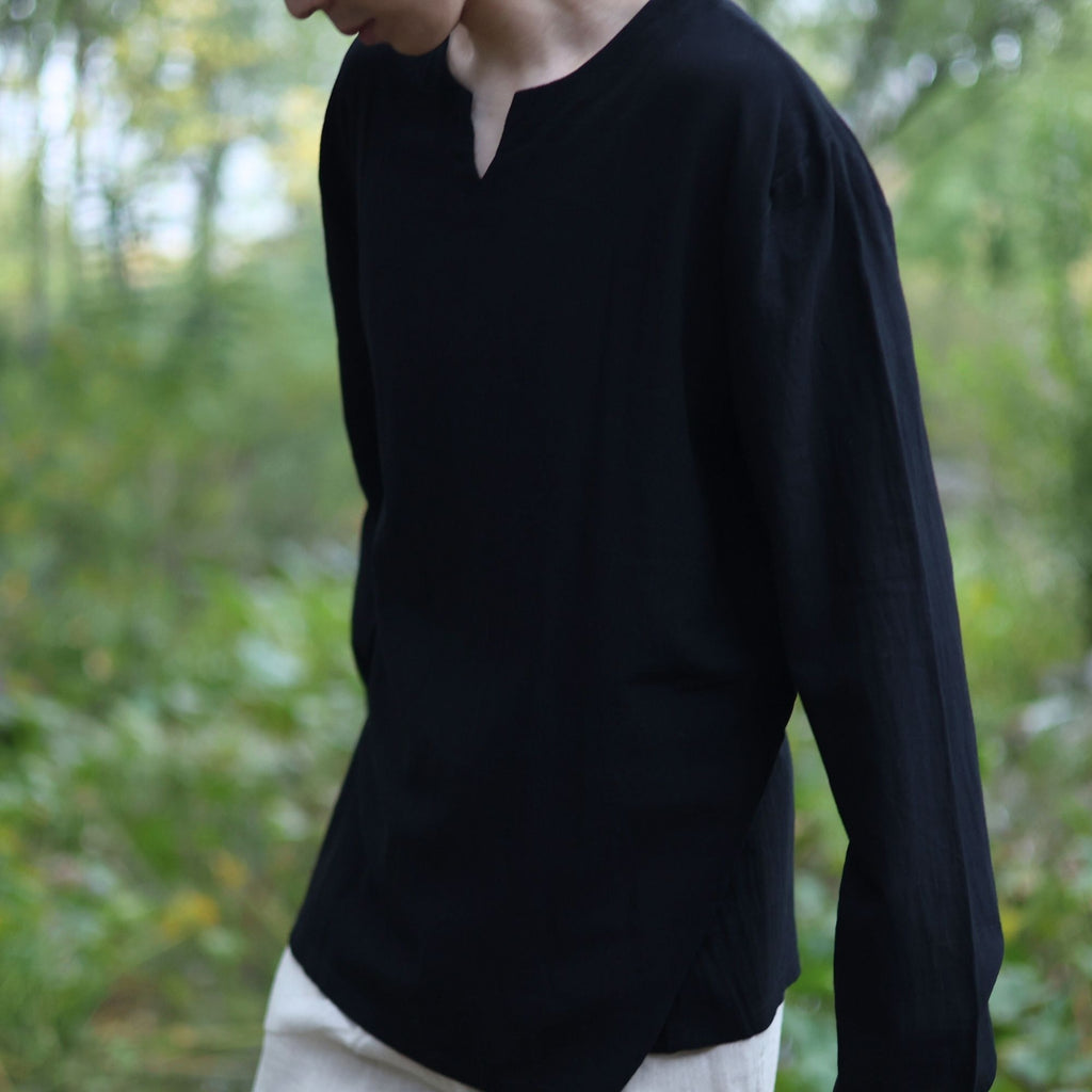 Black Medieval LARP V Neck Tunic Shirt