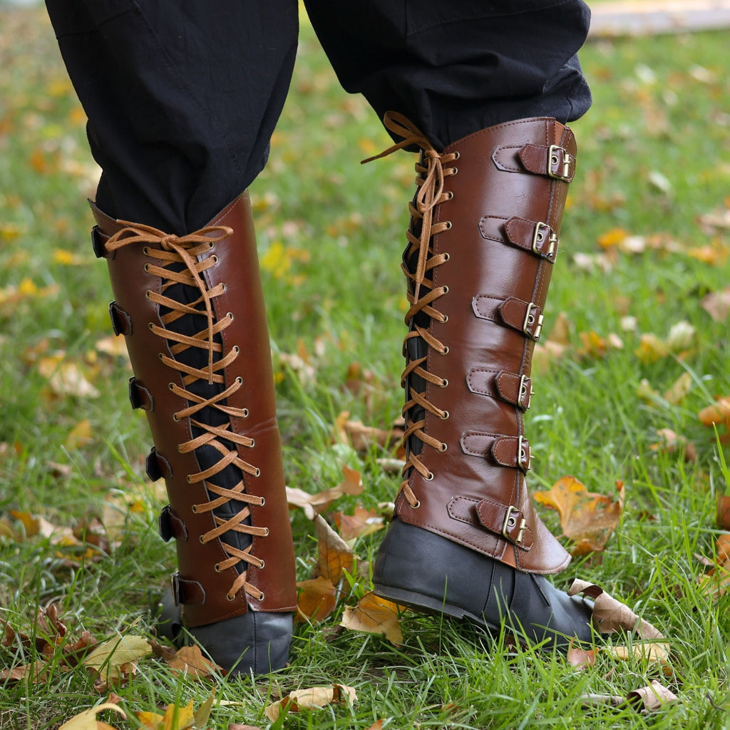 Medieval Leather Boot Covers – Brown LARP Gaiters
