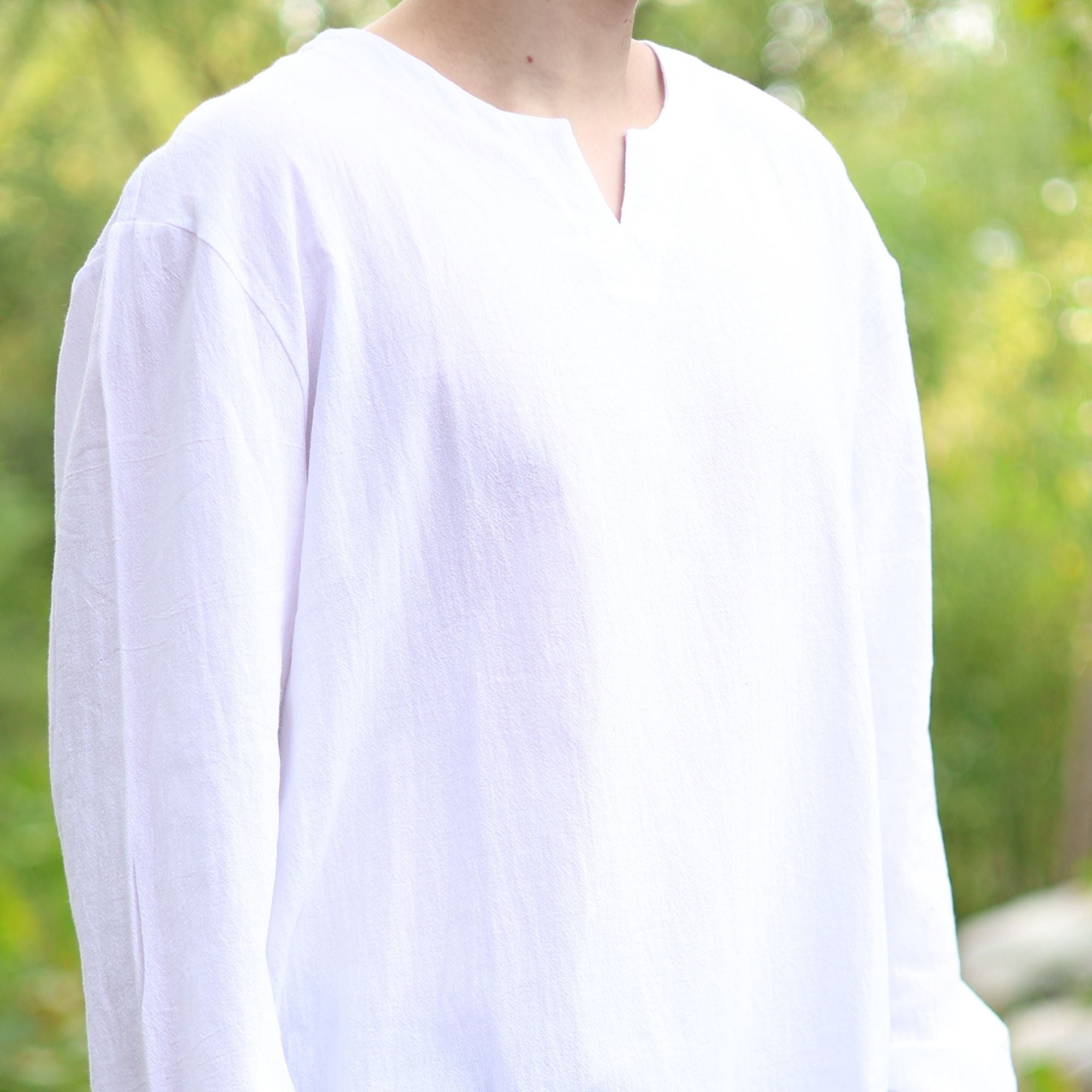 White Medieval LARP V Neck Tunic Shirt
