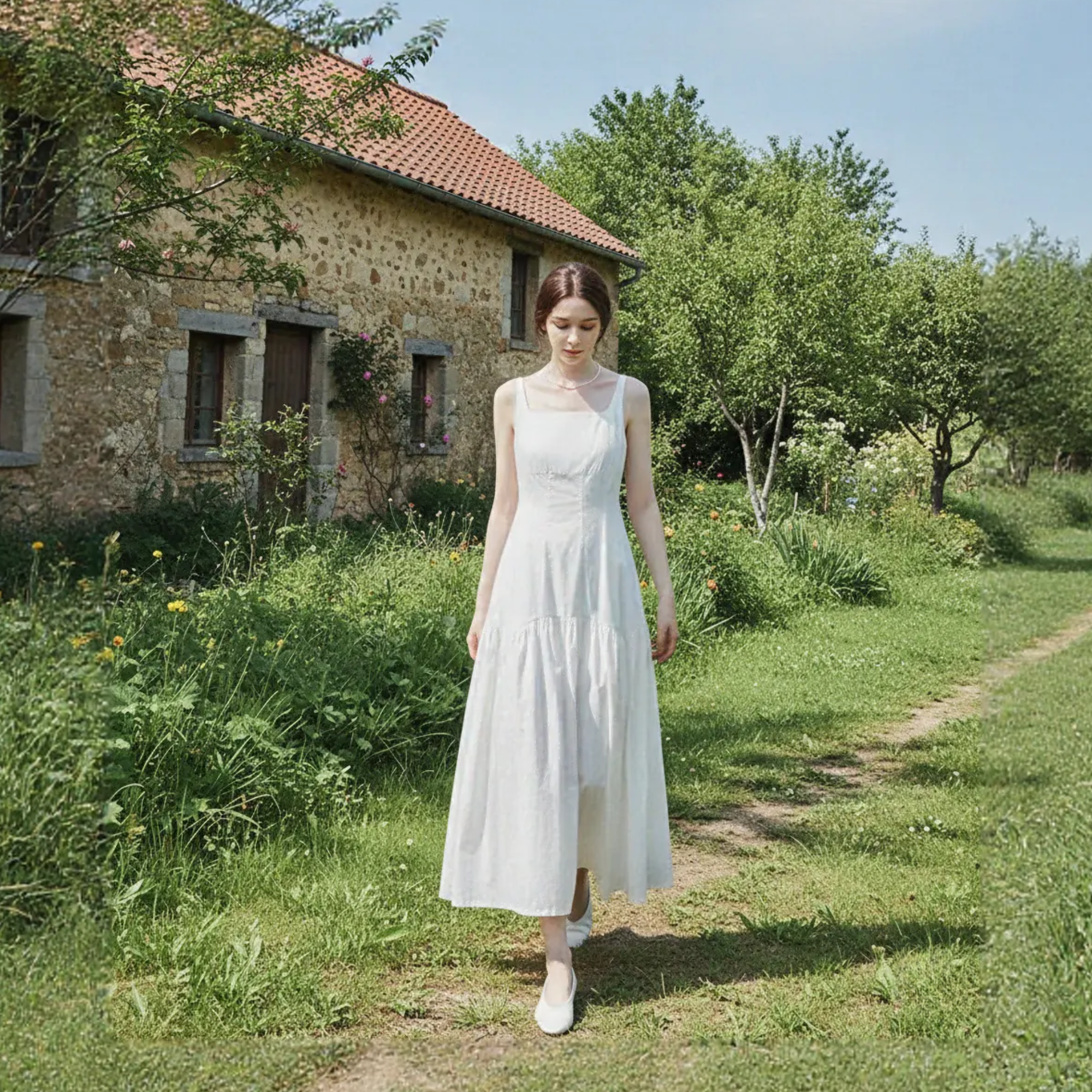 White Cottagecore Dress – Medieval Fair Gown, Renaissance LARP Outfit for Women