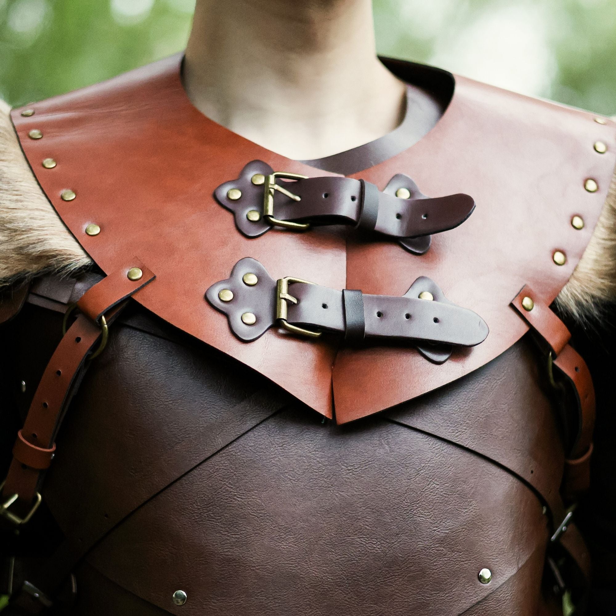 Brown Viking Leather Fur Shoulder Armor