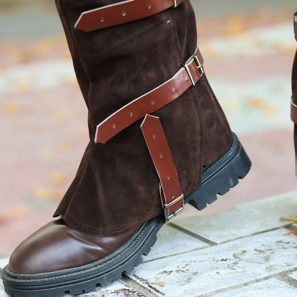 Brown Medieval Leg Guards – LARP Gaiters / Suede Armor Covers