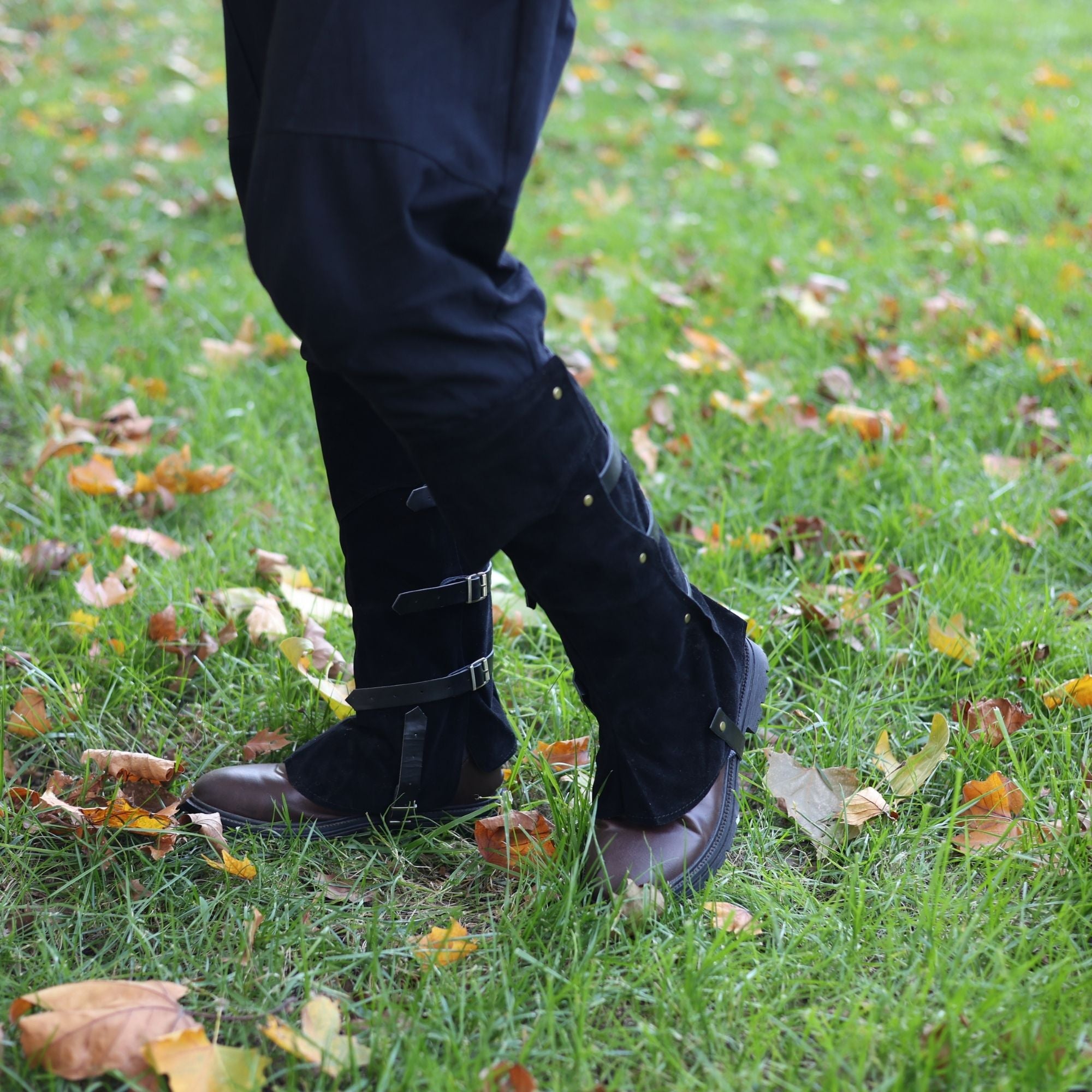 Black Medieval Leg Guards – LARP Gaiters / Suede Armor Covers
