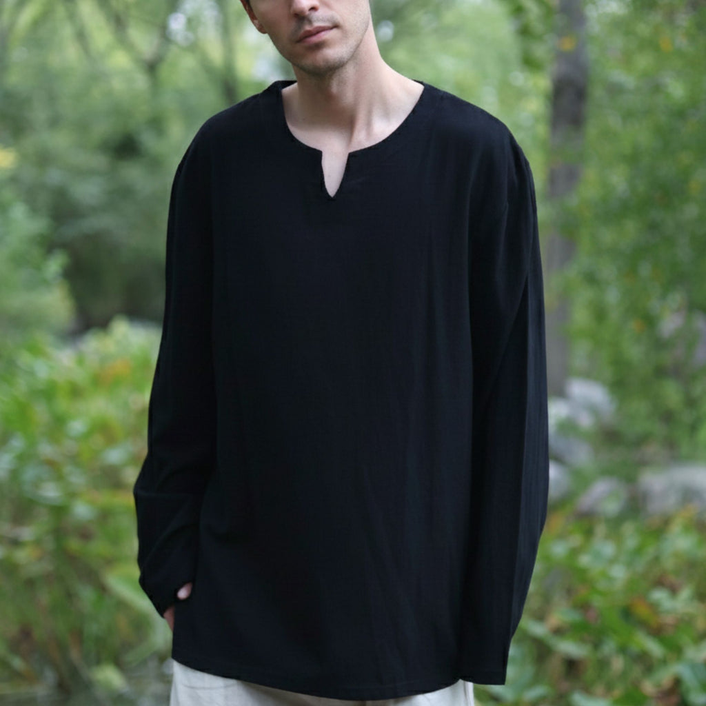 Black Medieval LARP V Neck Tunic Shirt