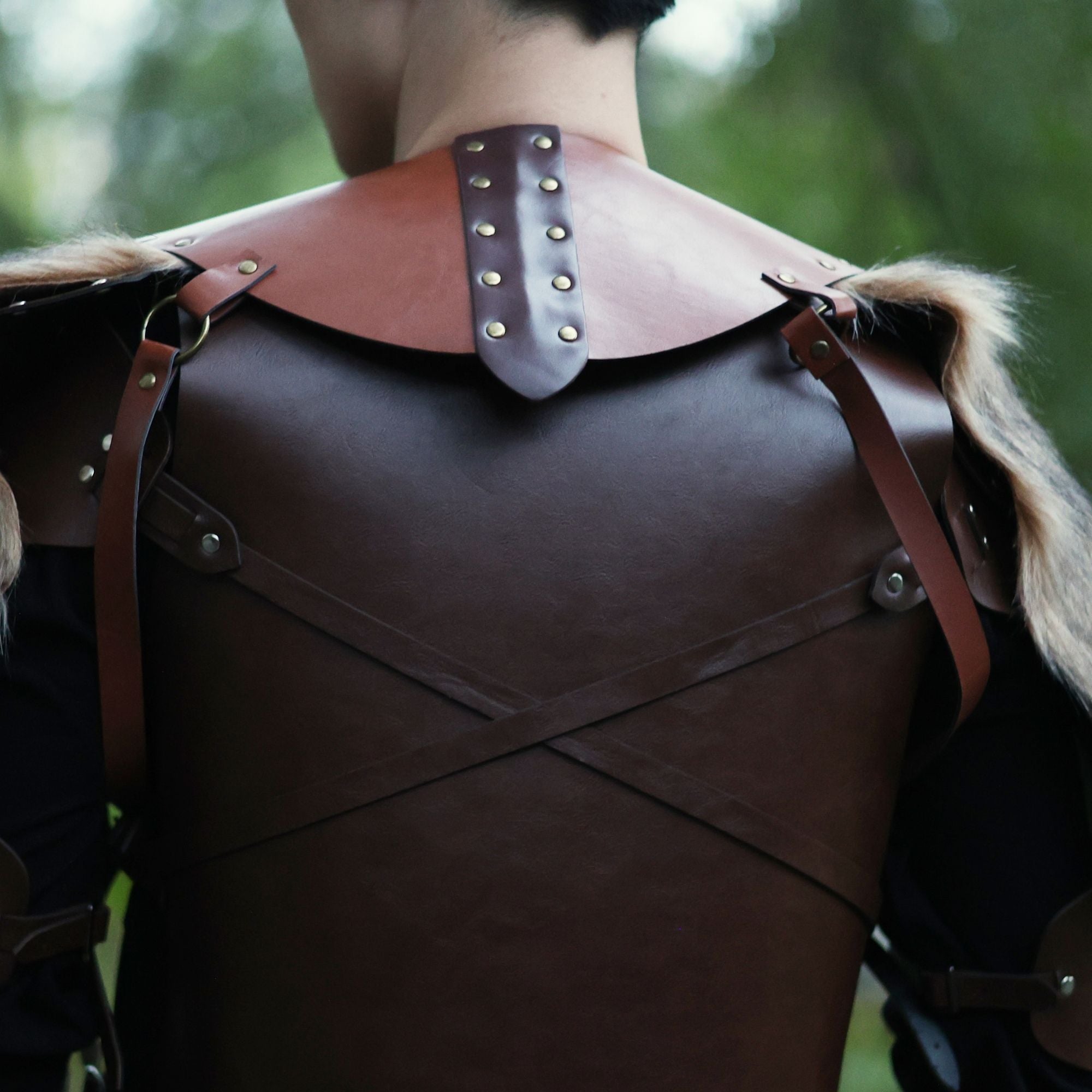 Brown Viking Leather Fur Shoulder Armor