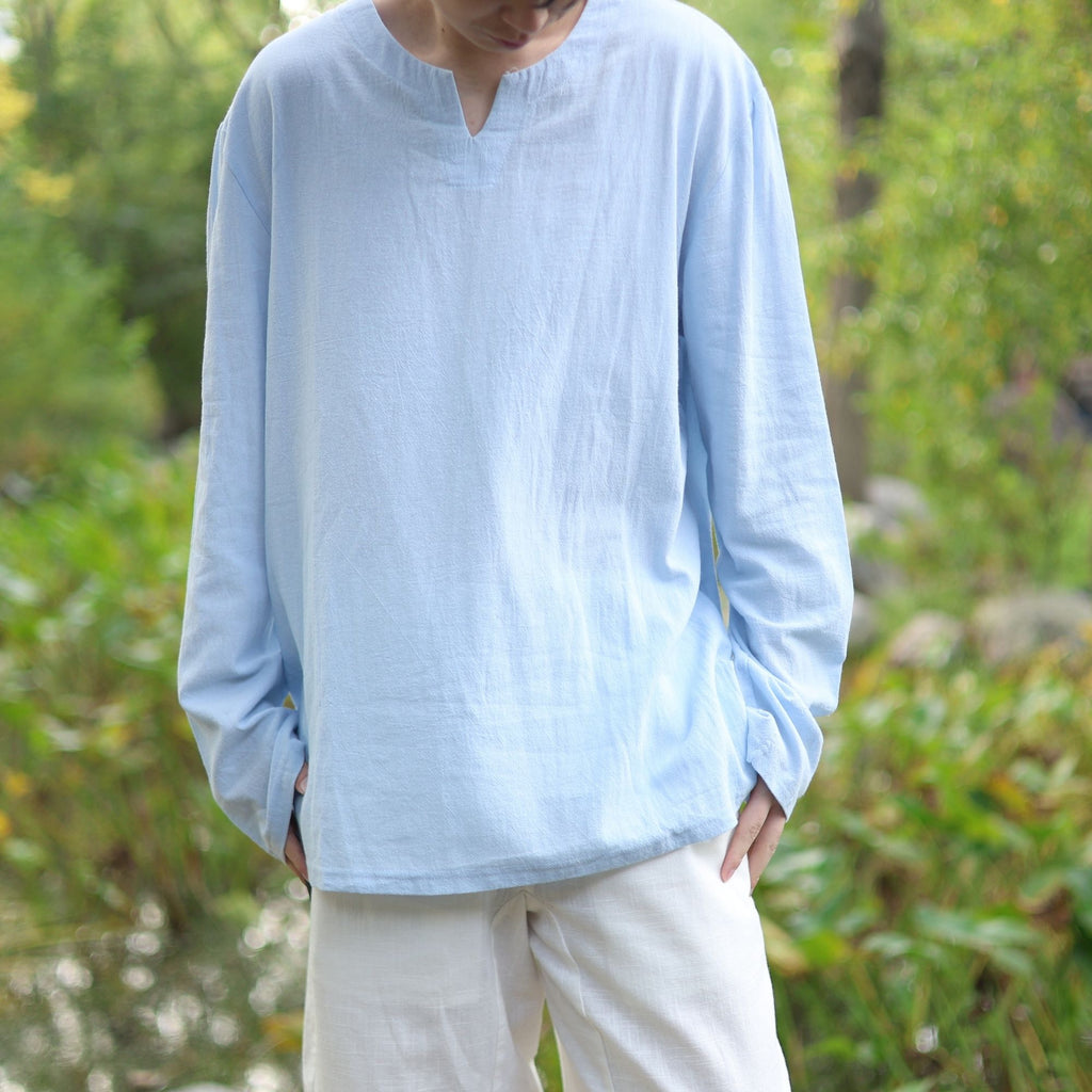 Light Blue Medieval LARP V Neck Tunic Shirt