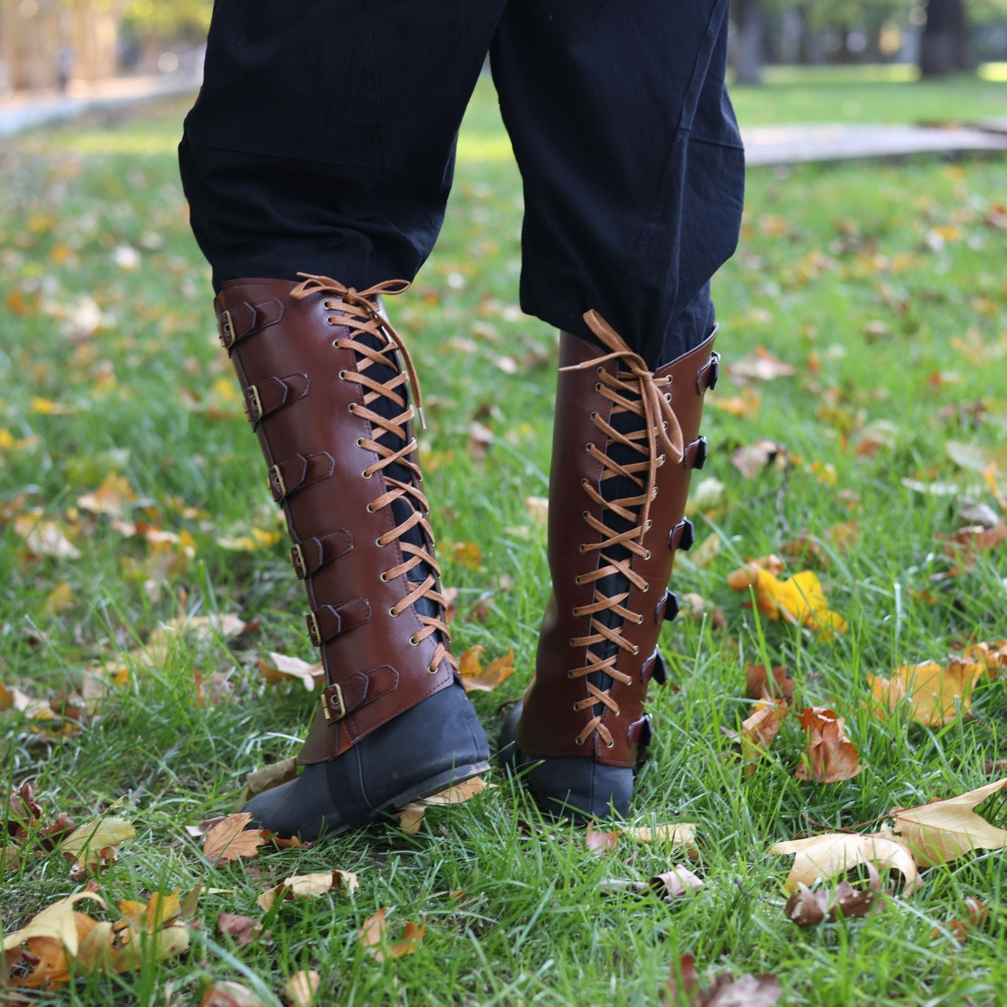 Medieval Leather Boot Covers – Brown LARP Gaiters