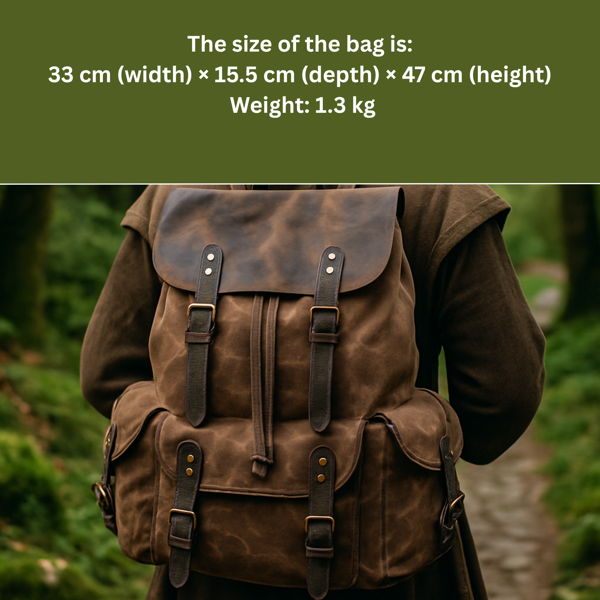 Rustic LARP Backpack – Waterproof Waxed Canvas & Real Leather Travel Bag