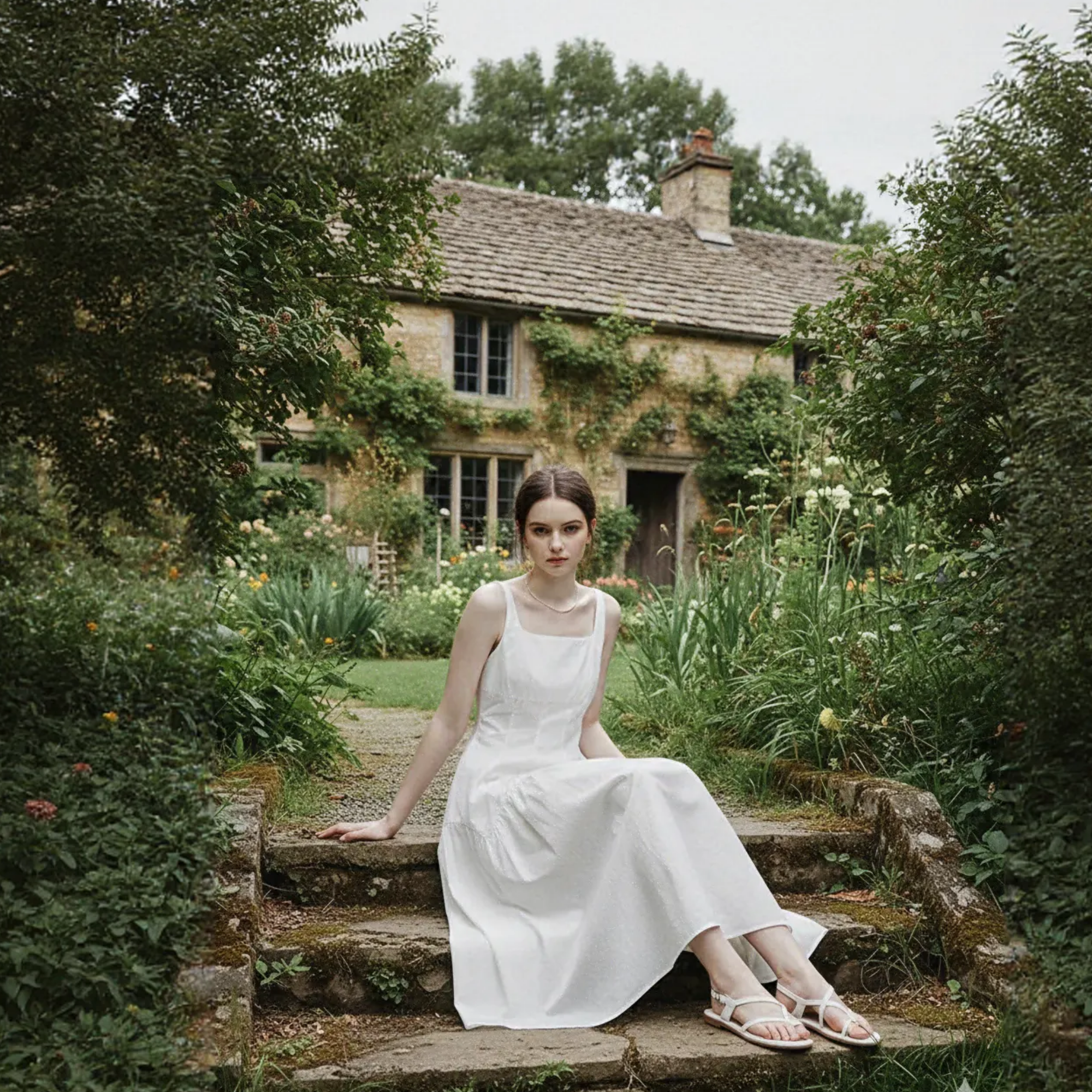 White Cottagecore Dress – Medieval Fair Gown, Renaissance LARP Outfit for Women