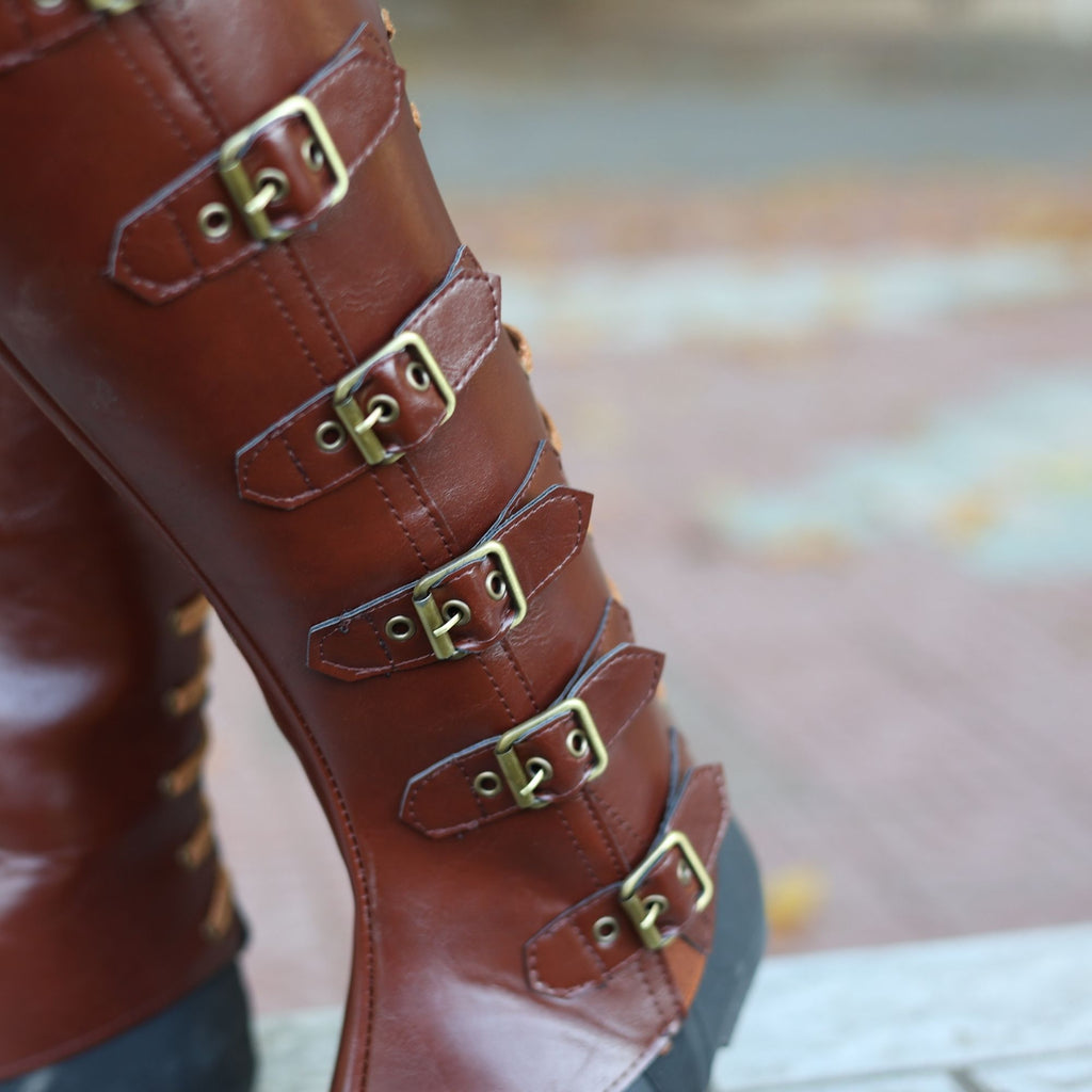Medieval Leather Boot Covers – Brown LARP Gaiters