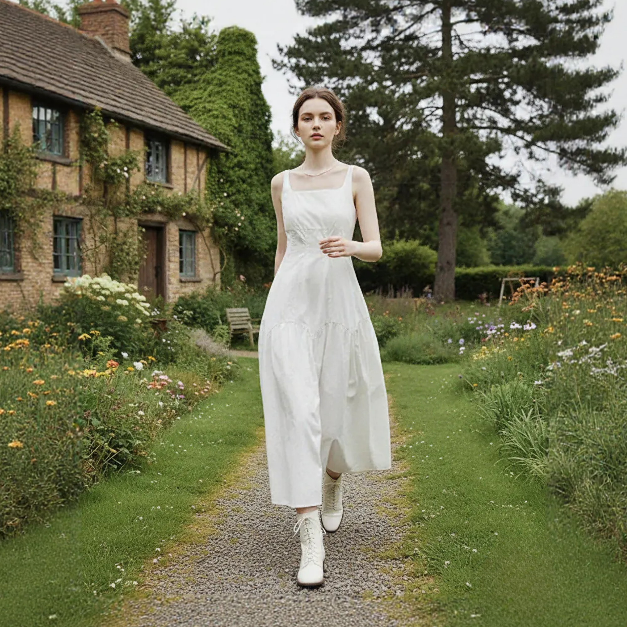 White Cottagecore Dress – Medieval Fair Gown, Renaissance LARP Outfit for Women