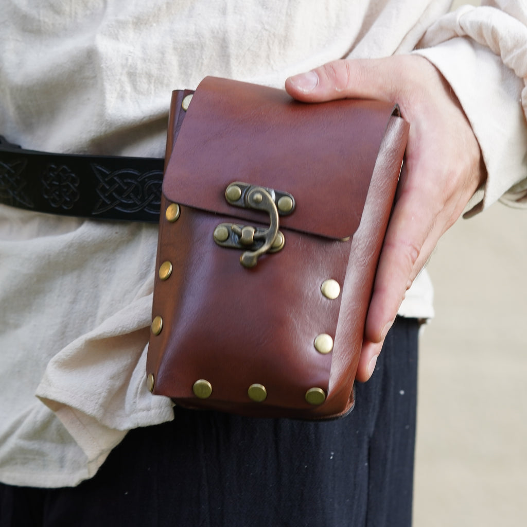 Medieval Leather Coin Bag with Brass Studs