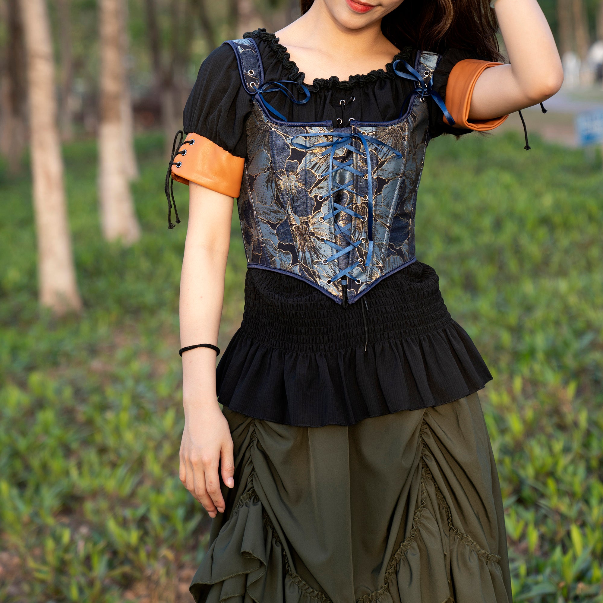 Blue Brocade LARP Corset – Medieval Renaissance Bodice