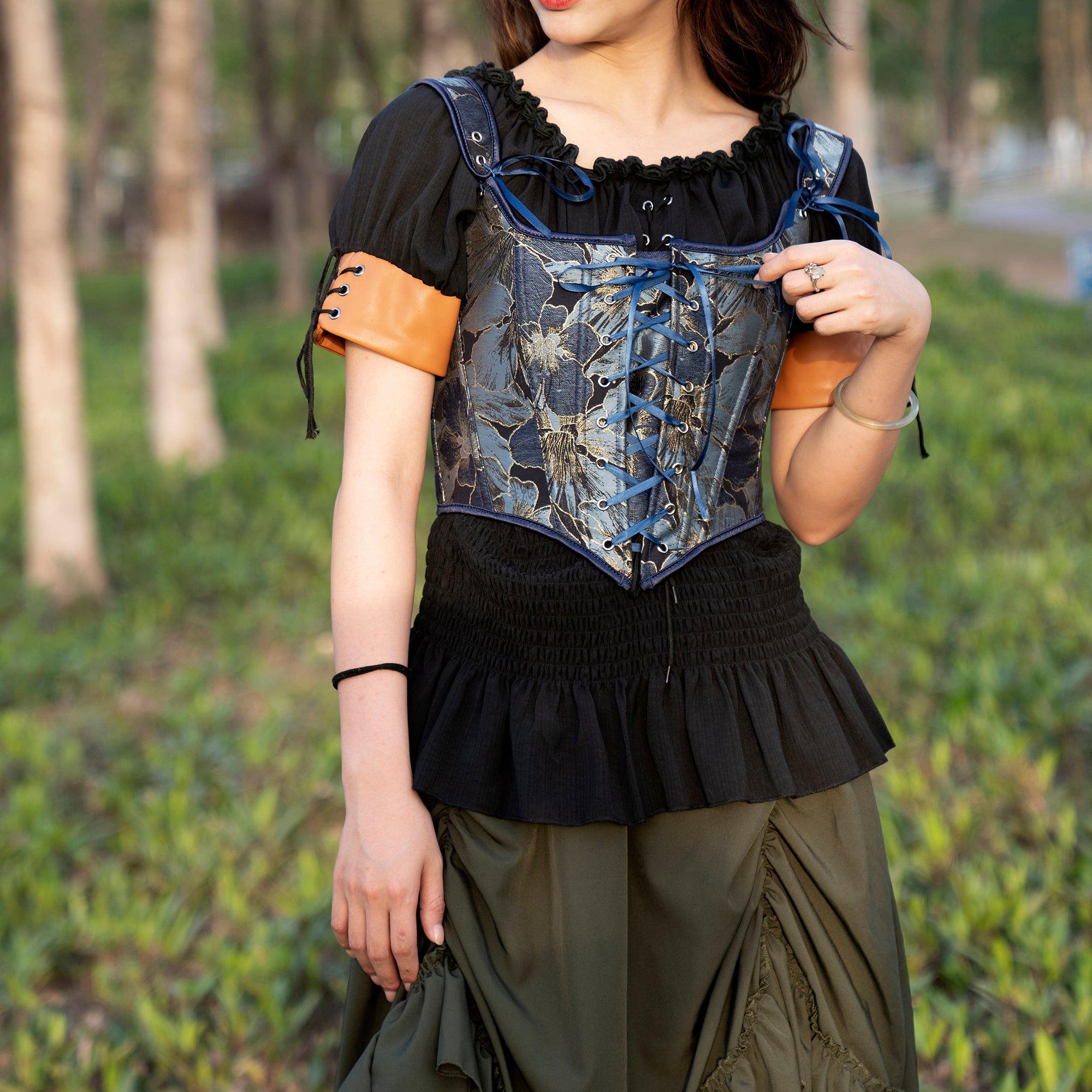 Blue Brocade LARP Corset – Medieval Renaissance Bodice