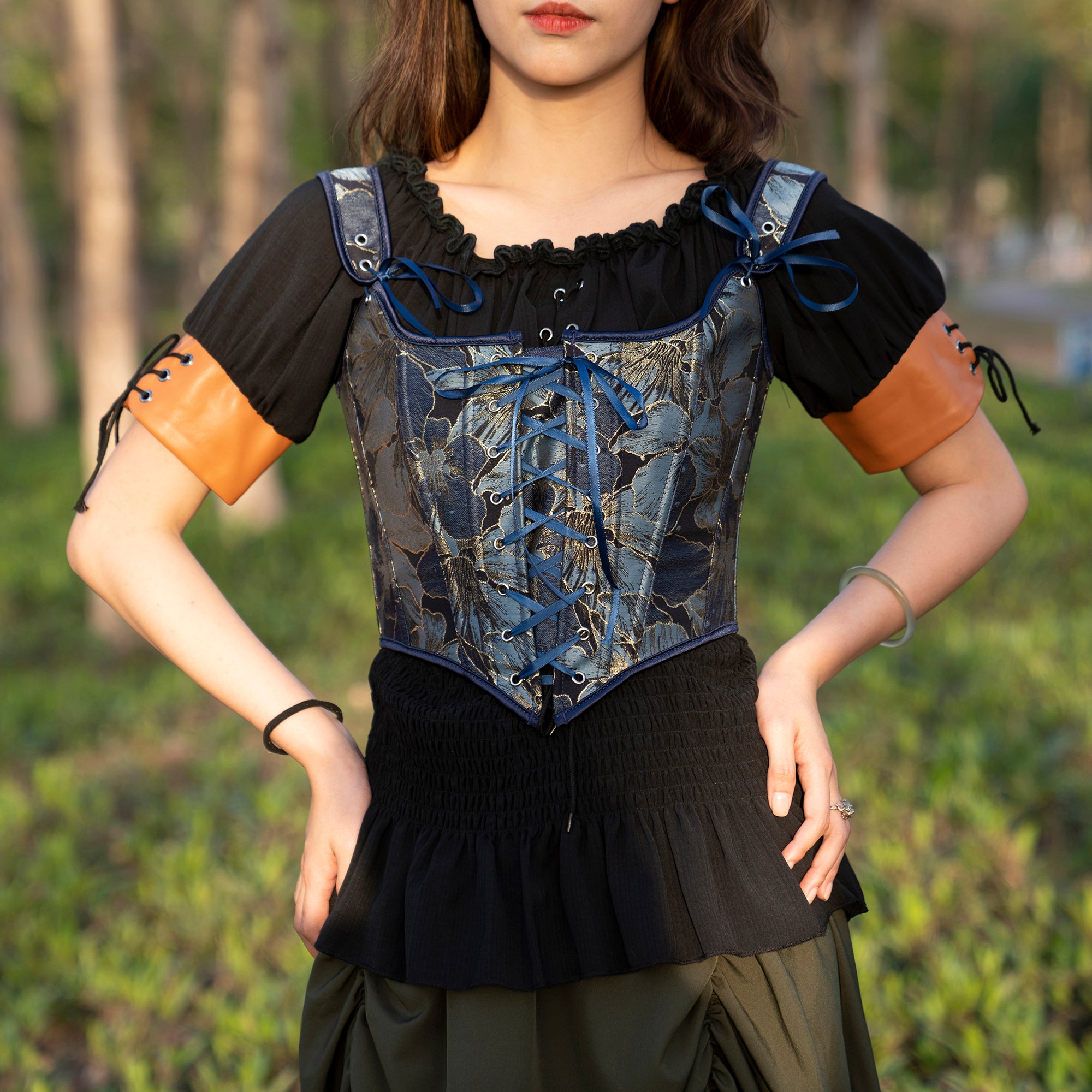 Blue Brocade LARP Corset – Medieval Renaissance Bodice