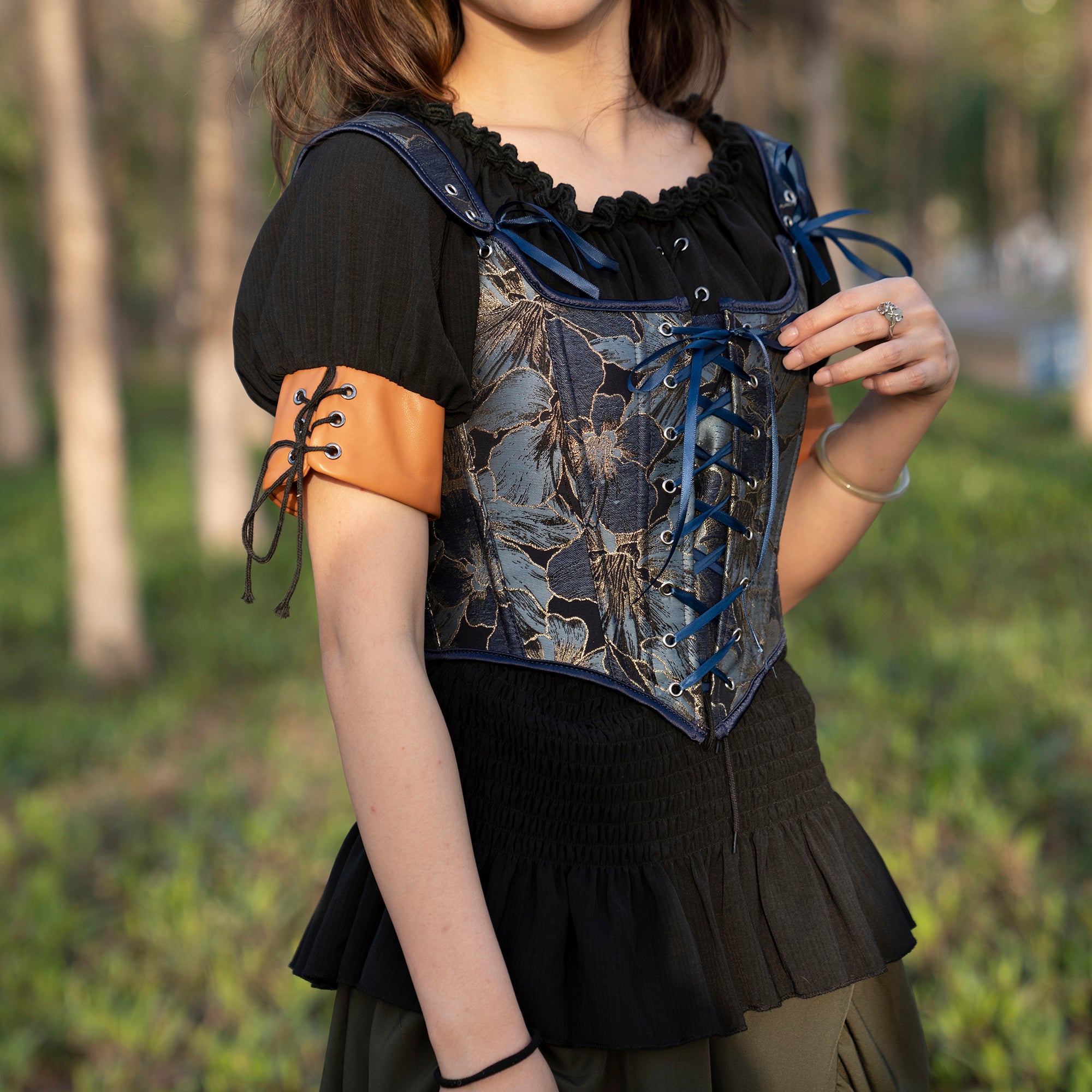 Blue Brocade LARP Corset – Medieval Renaissance Bodice