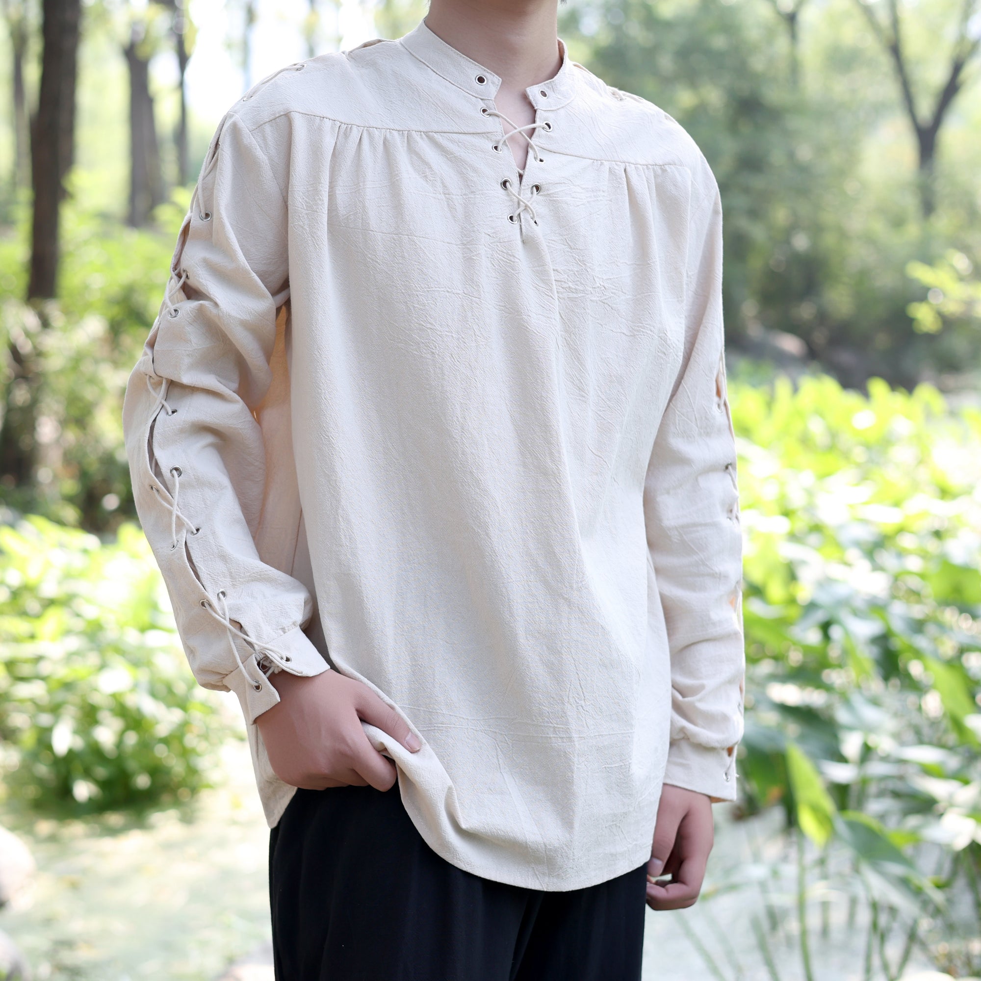 LARP Lace-Up Cotton Linen Tunic Shirt