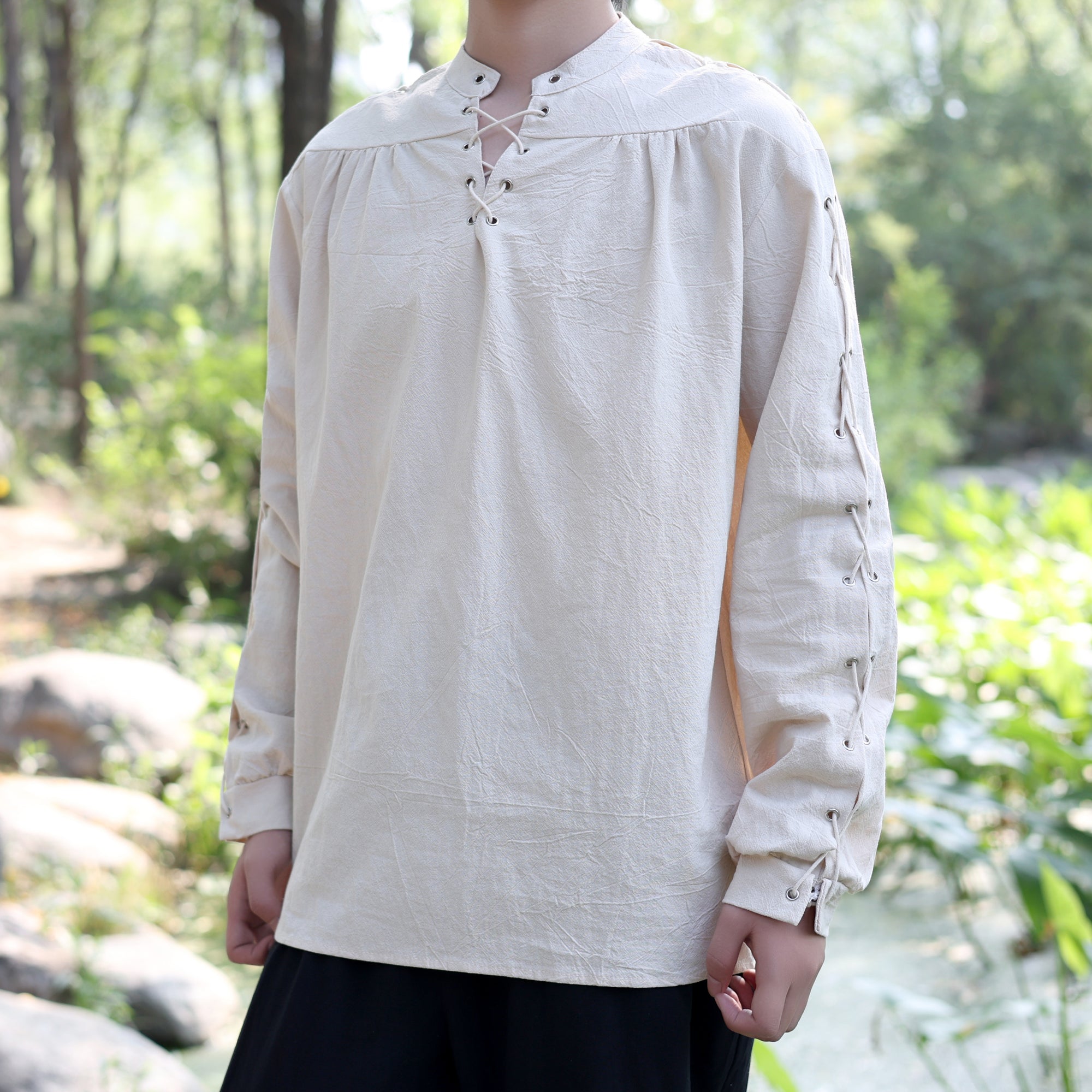 LARP Lace-Up Cotton Linen Tunic Shirt