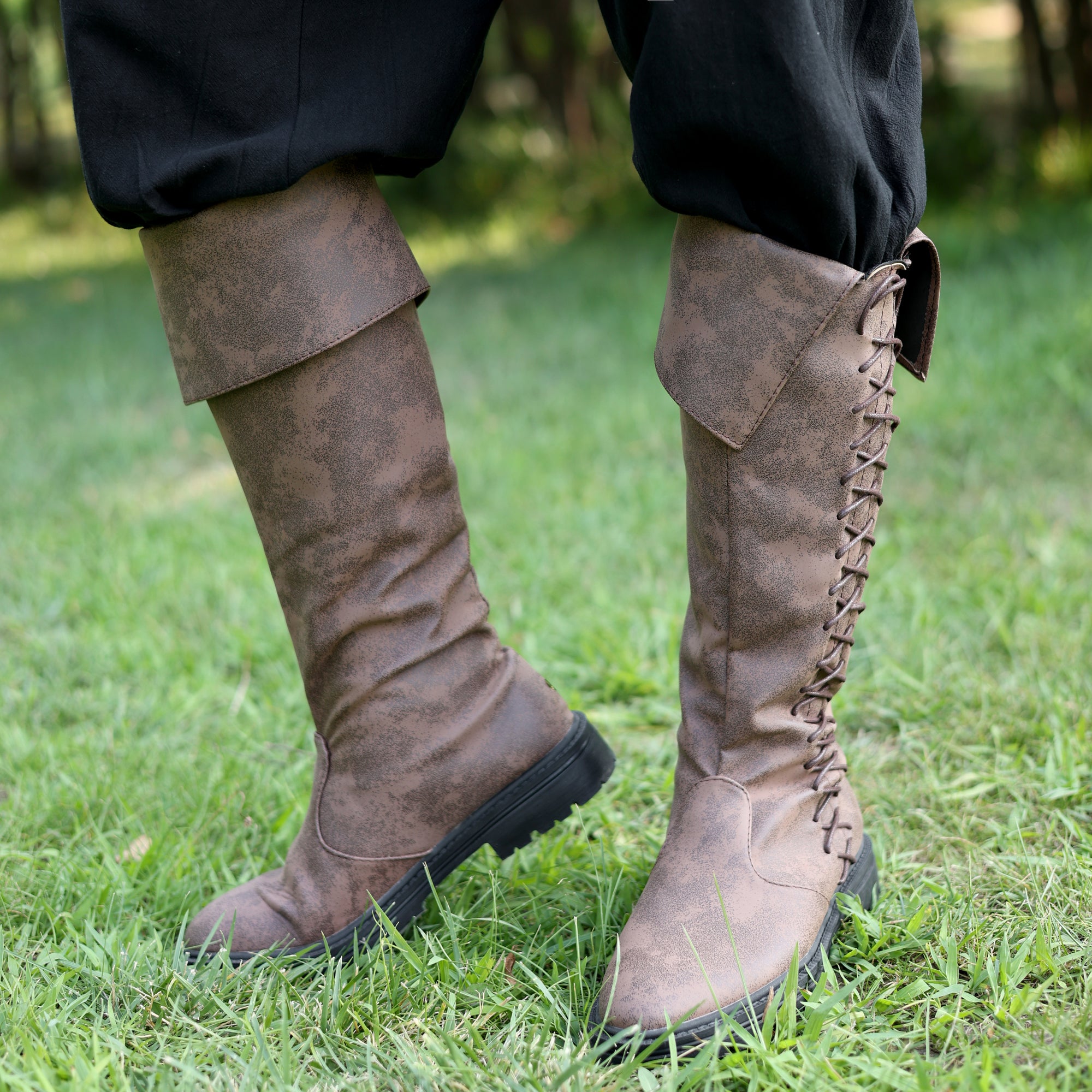 LARP Medieval Boots - Black &amp; Brown Cosplay Footwear